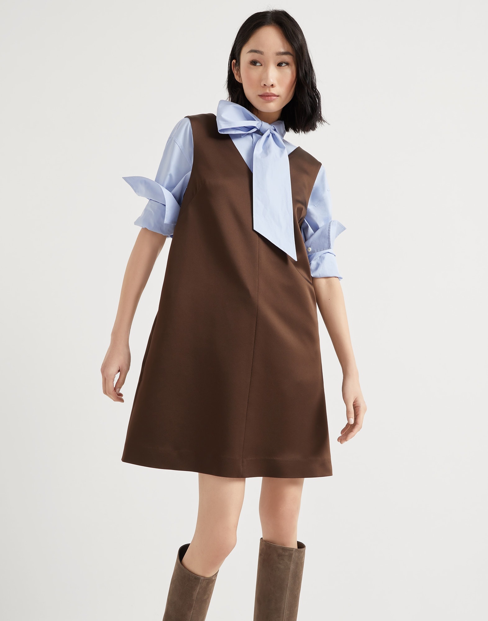 Satin cady mini dress with monili - 4