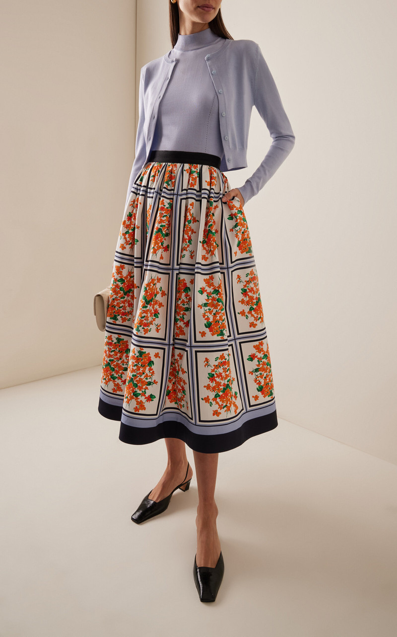 CAROLINA HERRERA Cropped Silk-Cotton Cardigan blue outlook