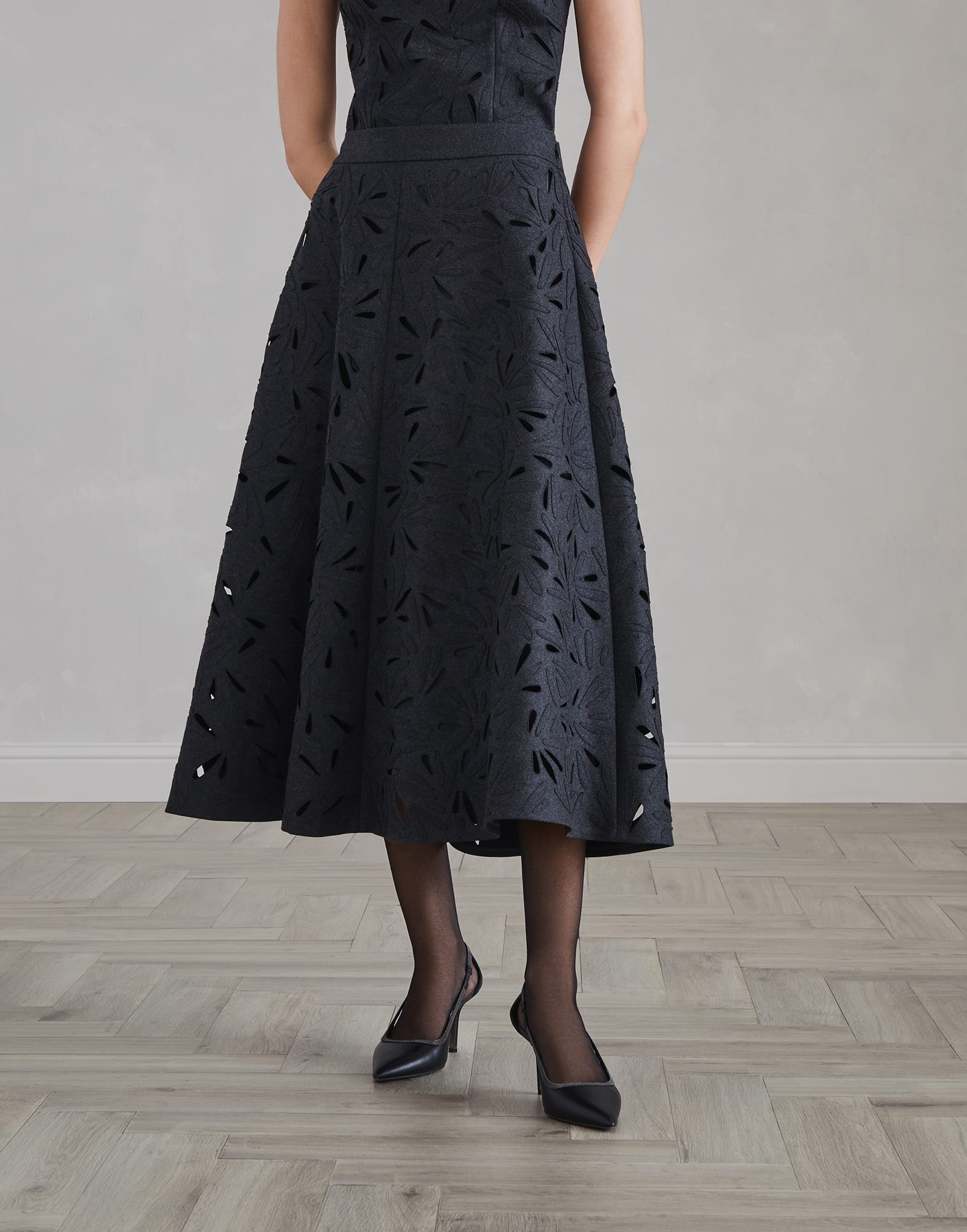 Techno virgin wool flannel fern motif circle skirt - 1