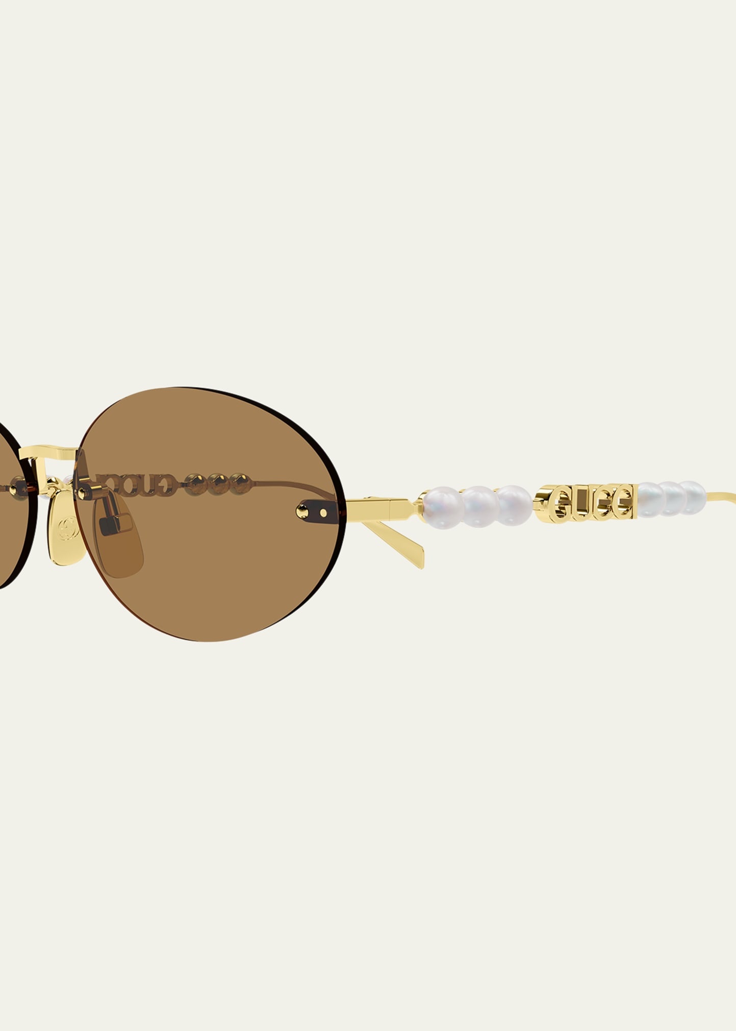 Rimless Metal Oval Sunglasses with Faux Pearls - 4