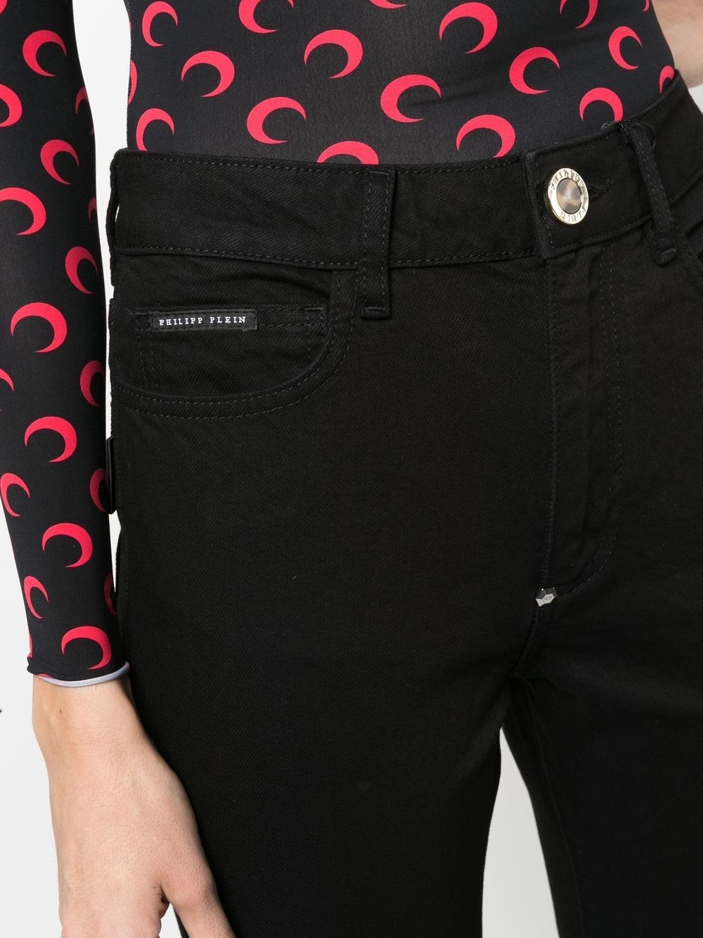 skull flared high-waisted jeans - 5