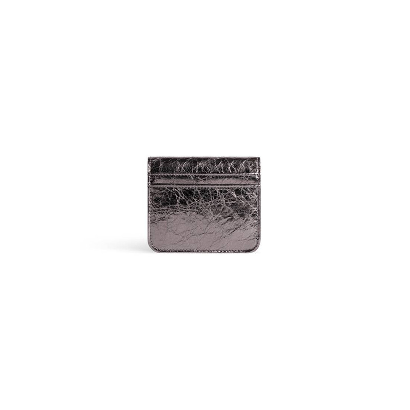 BALENCIAGA Women's Monaco Flap Coin And Card Holder Metallized in Dark Grey outlook