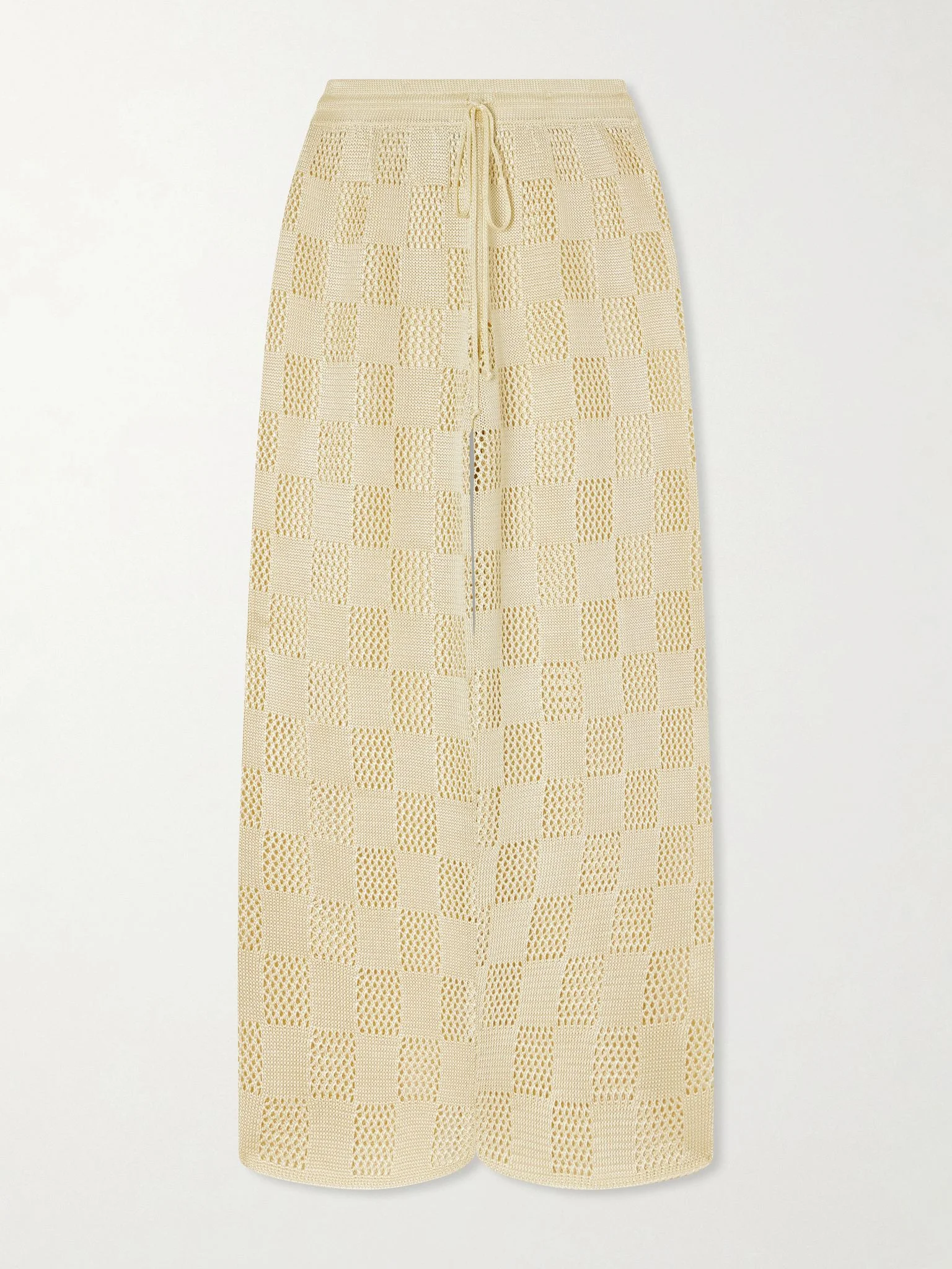 Checked woven wide-leg pants Pastel yellow - 1