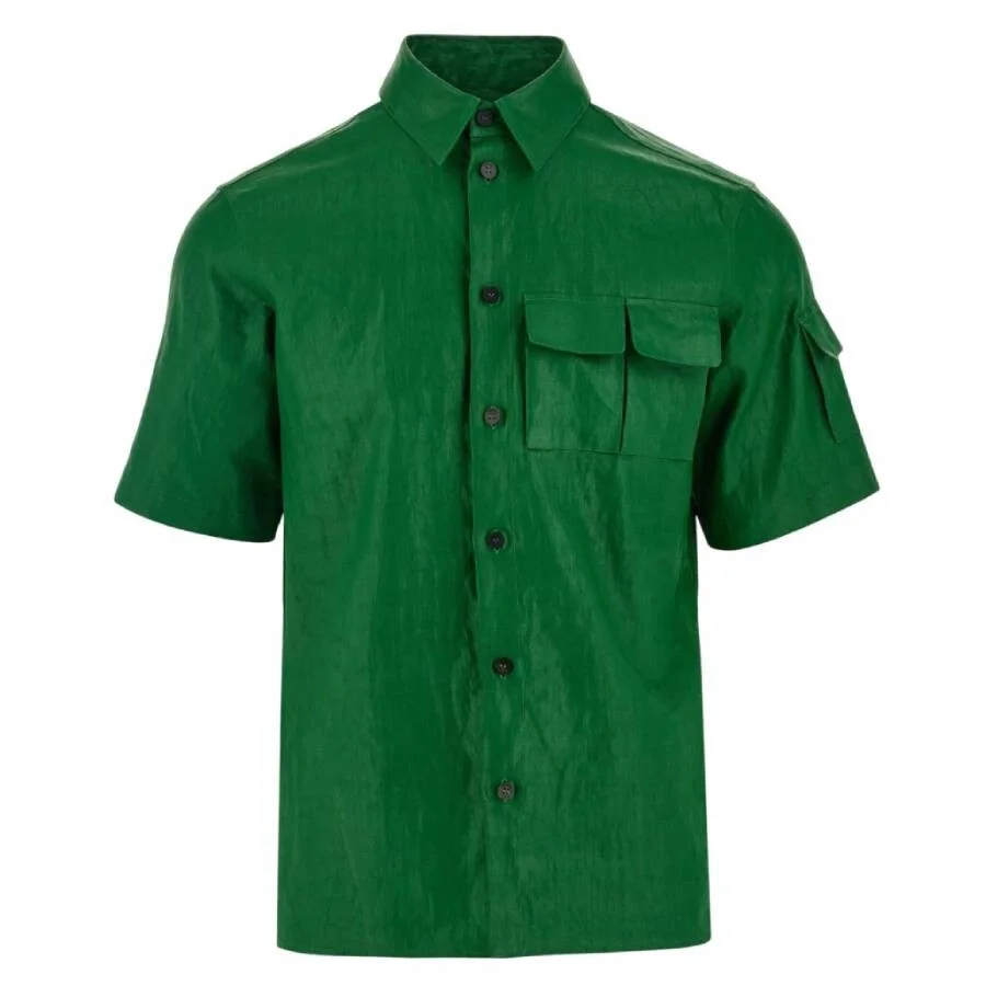 Ferragamo Coated Linen Short-Sleeved Utility Shirt - 1