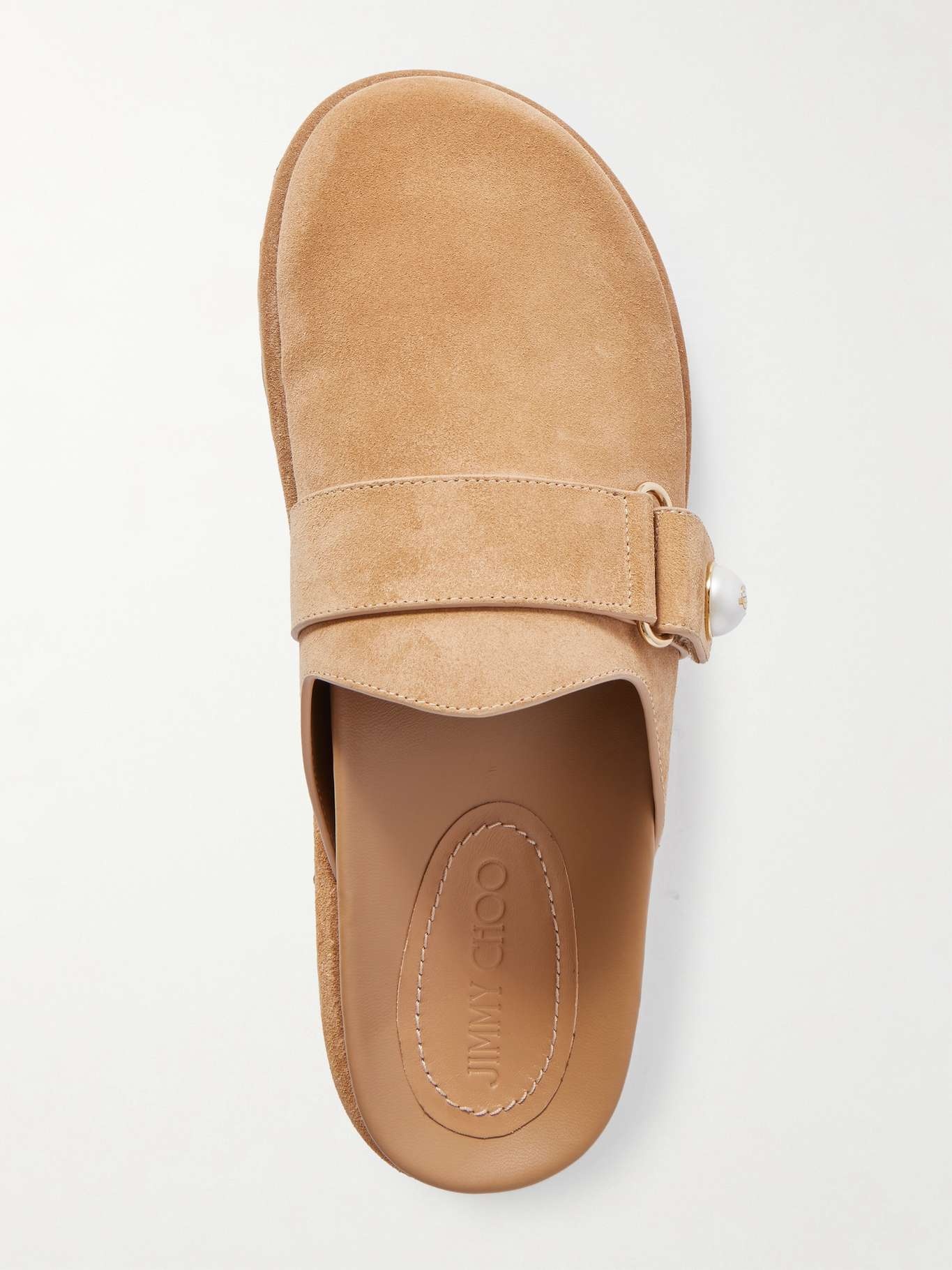 Fayence faux pearl-embellished suede mules Tan - 5