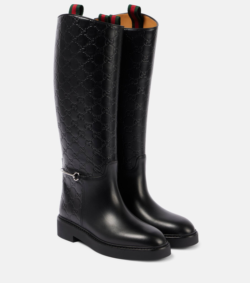 Horsebit GG embossed leather knee-high boots - 1