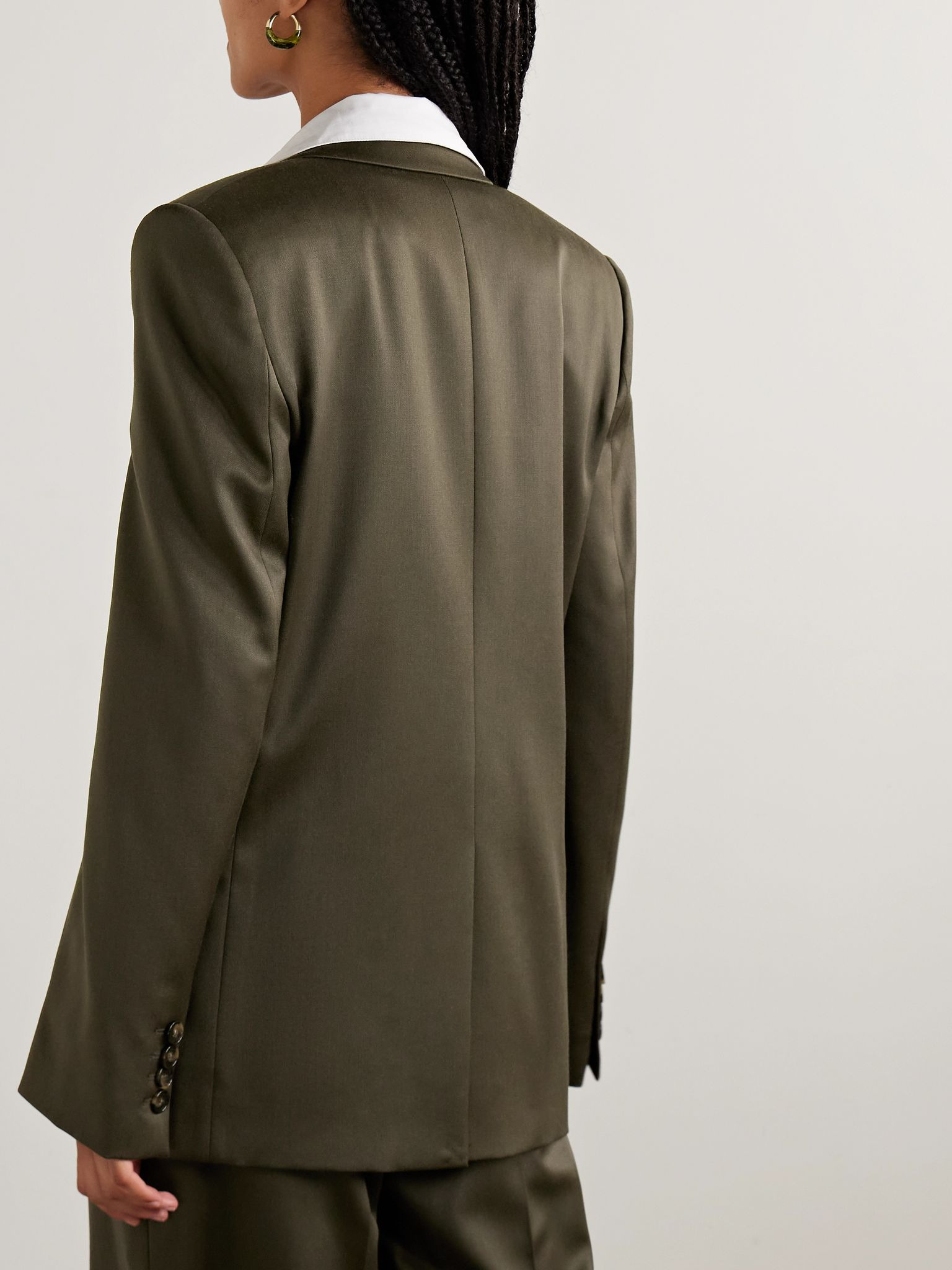 Double-breasted wool-crepe blazer Army green - 4
