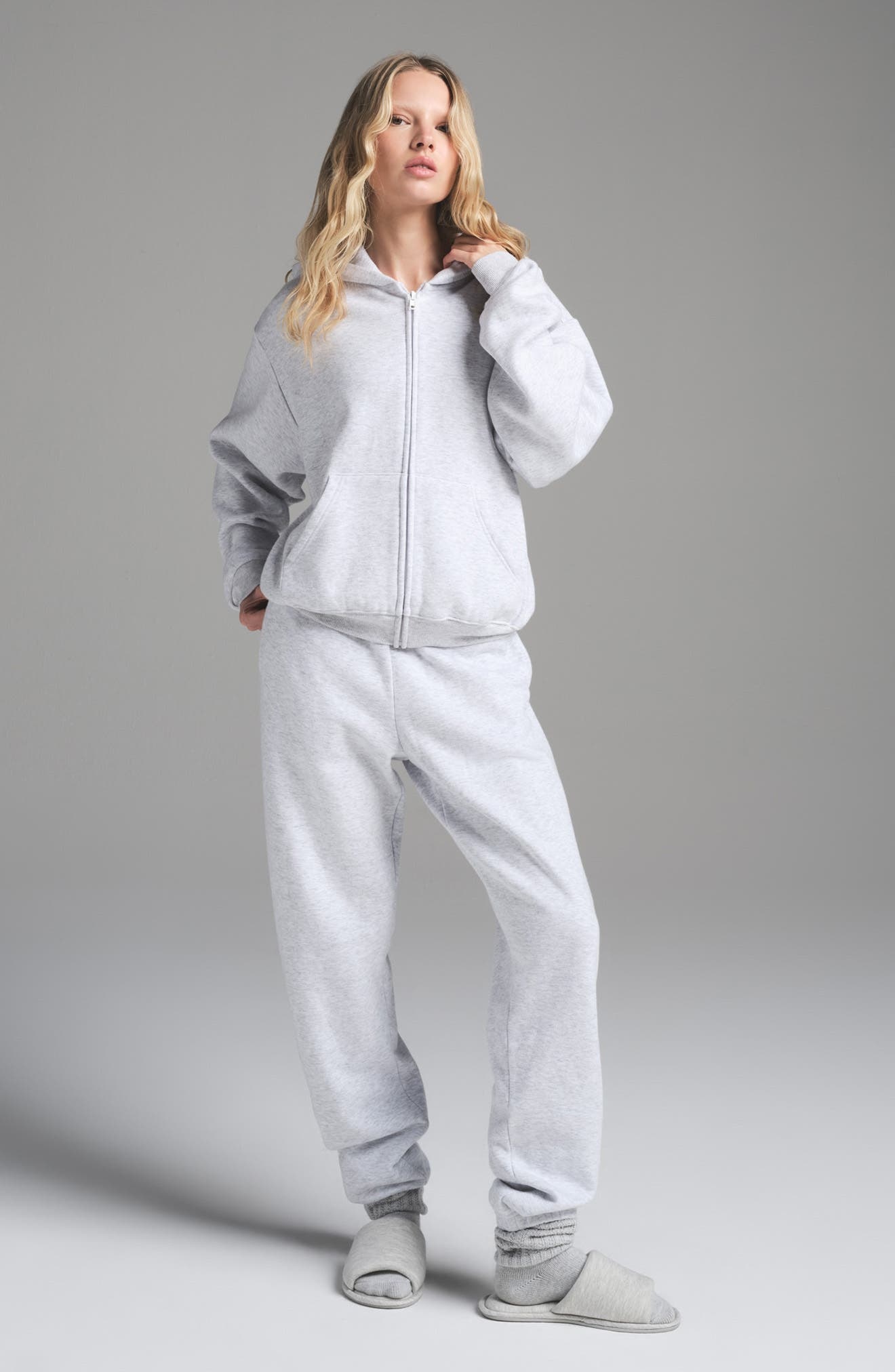 SKIMS Cotton Fleece Classic Zip-Up Hoodie in Light Heather Grey at Nordstrom - 4