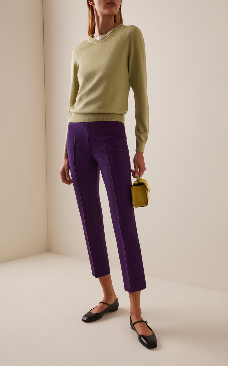 HIGH SPORT Louis Cropped Wool-Blend Straight-Leg Pants purple outlook