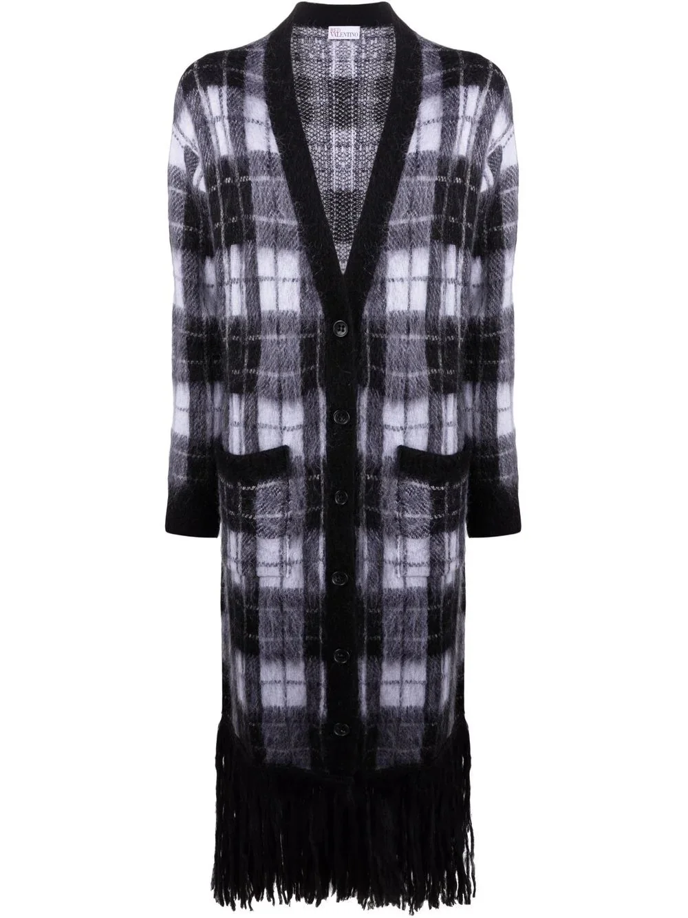 fringed check-print cardigan - 1