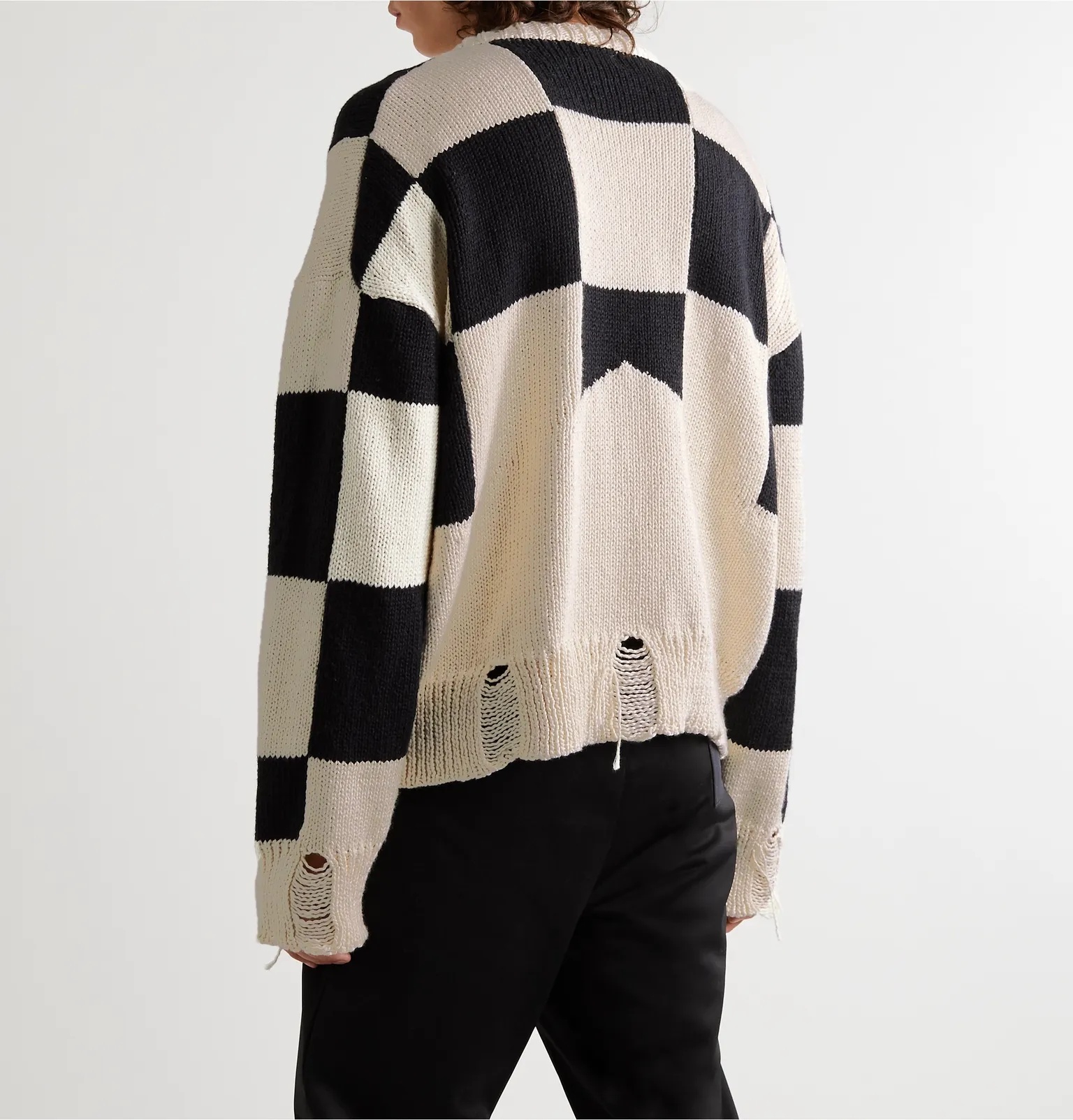 Distressed Checked Cotton Sweater - 4