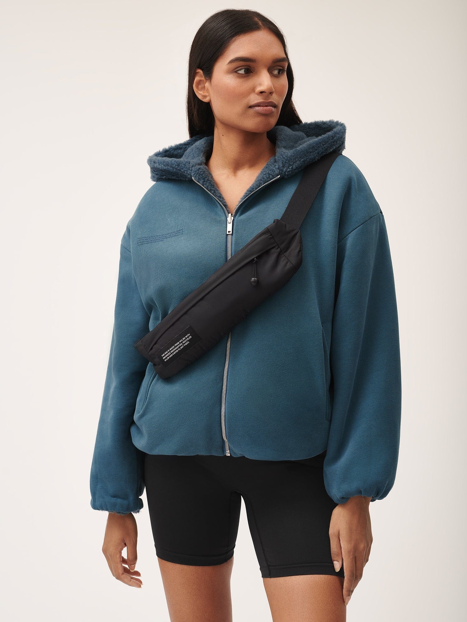 Womens Recycled Wool Fleece Reversible Bomber Jacket - Storm Blue - 3