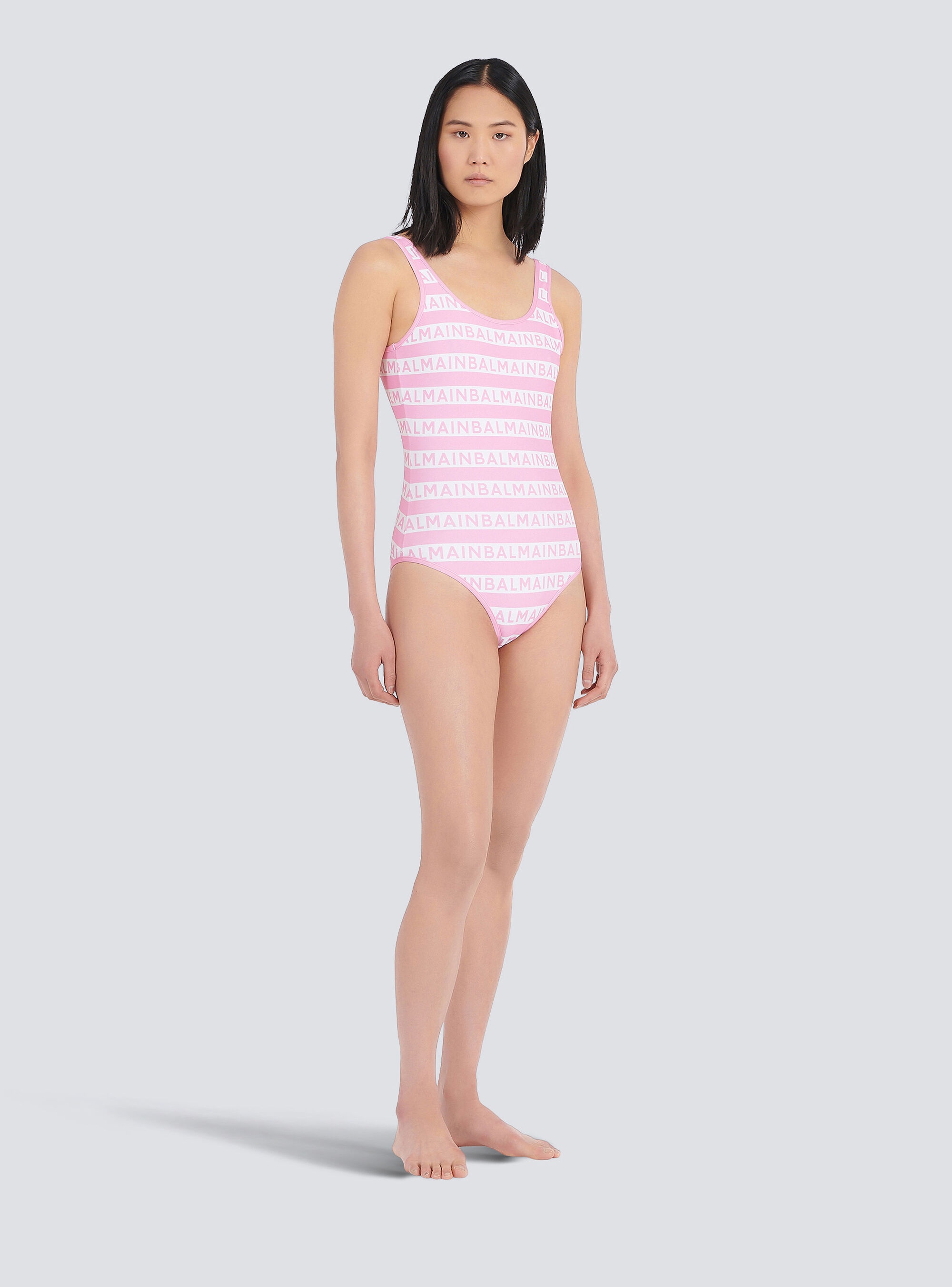 Bicolor swimsuit with Balmain monogram - 2