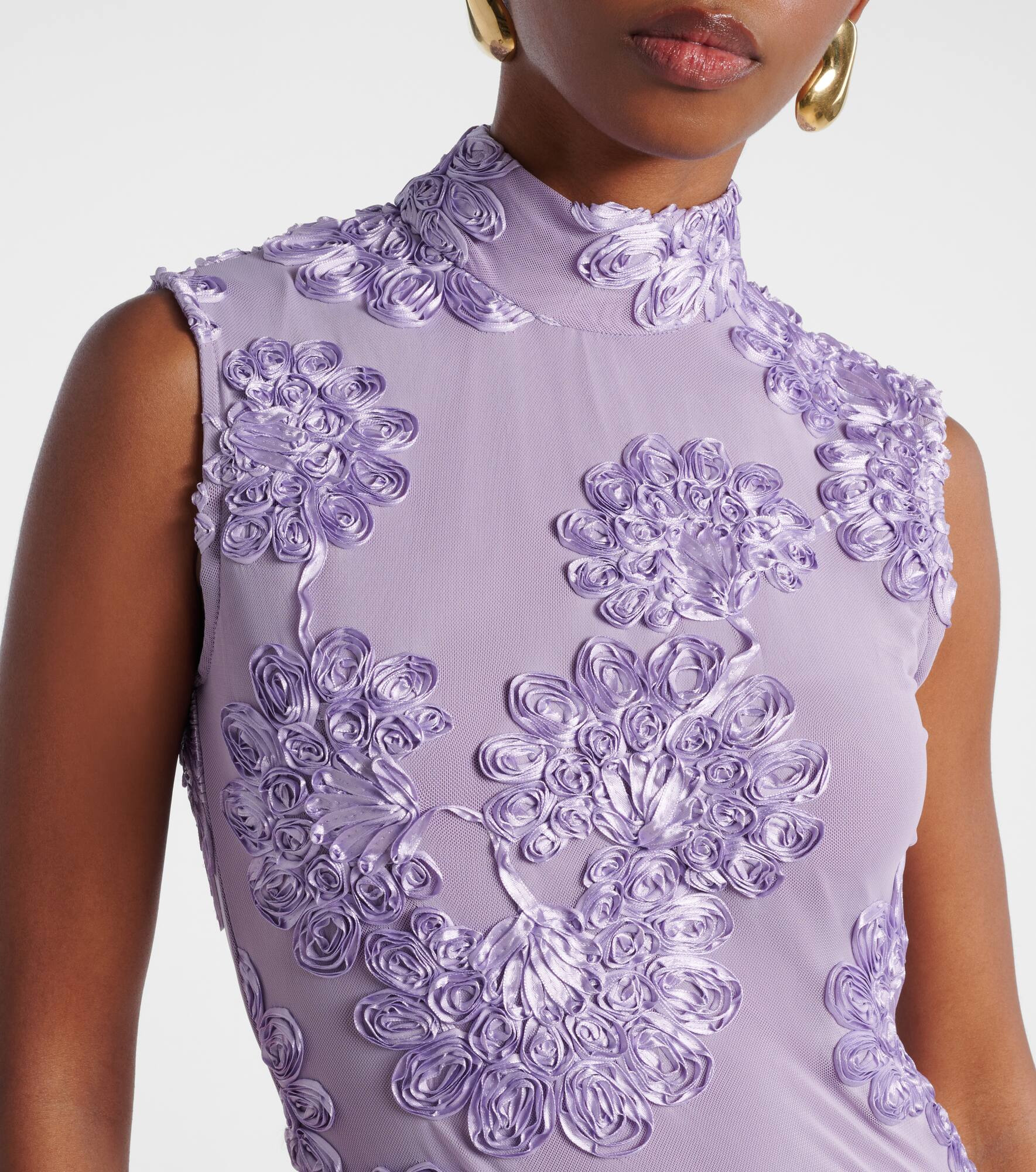 Floral embroidered mesh maxi dress - 4