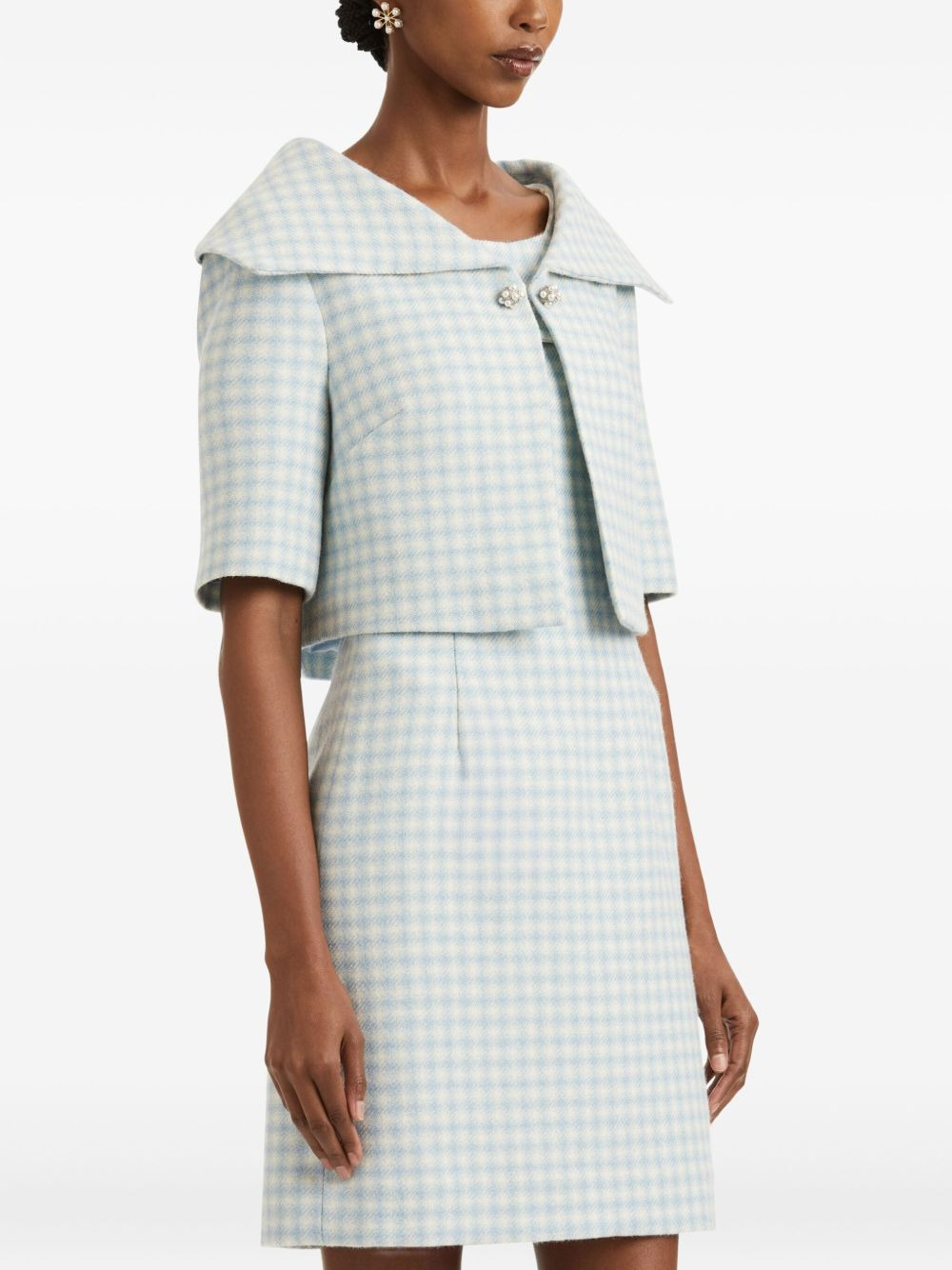 gingham-check short-sleeve jacket - 3