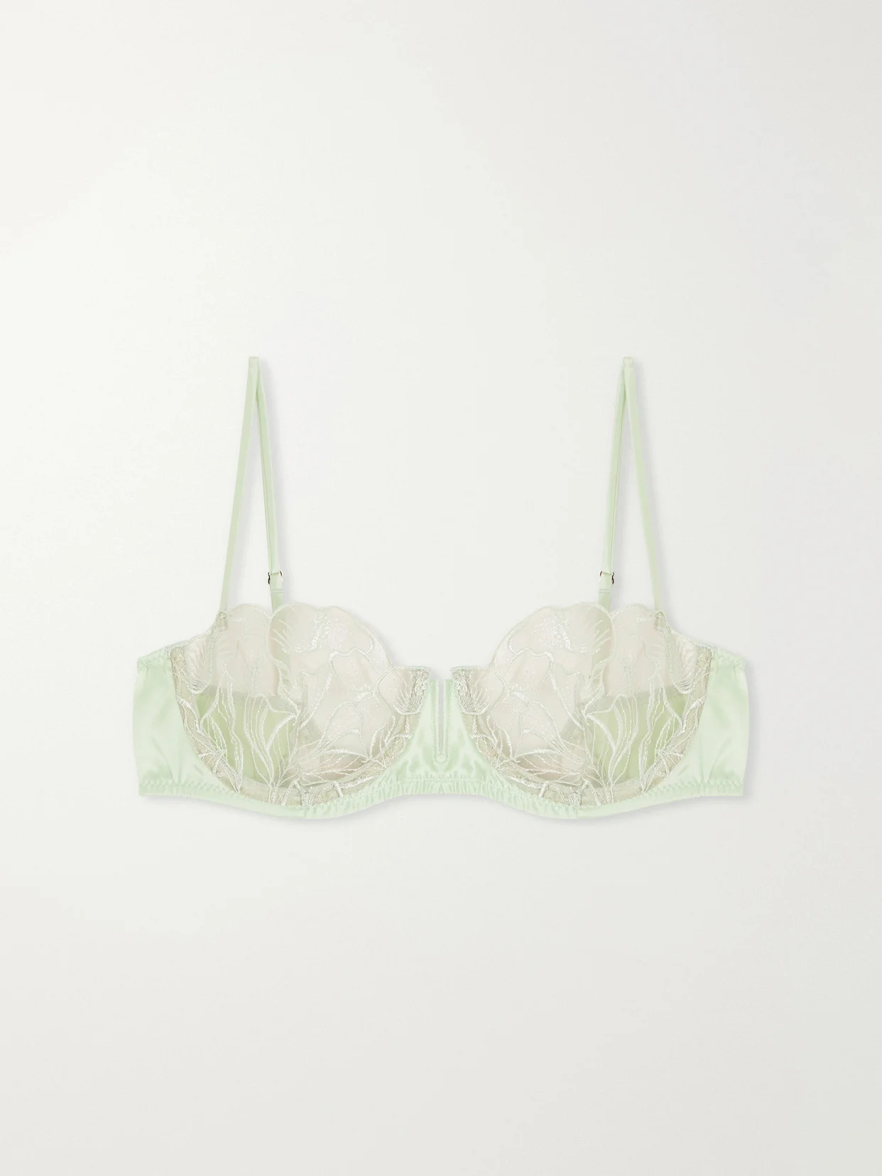 Calla Lily Floral-embroidered Mesh And Satin Balconette Bra - 1