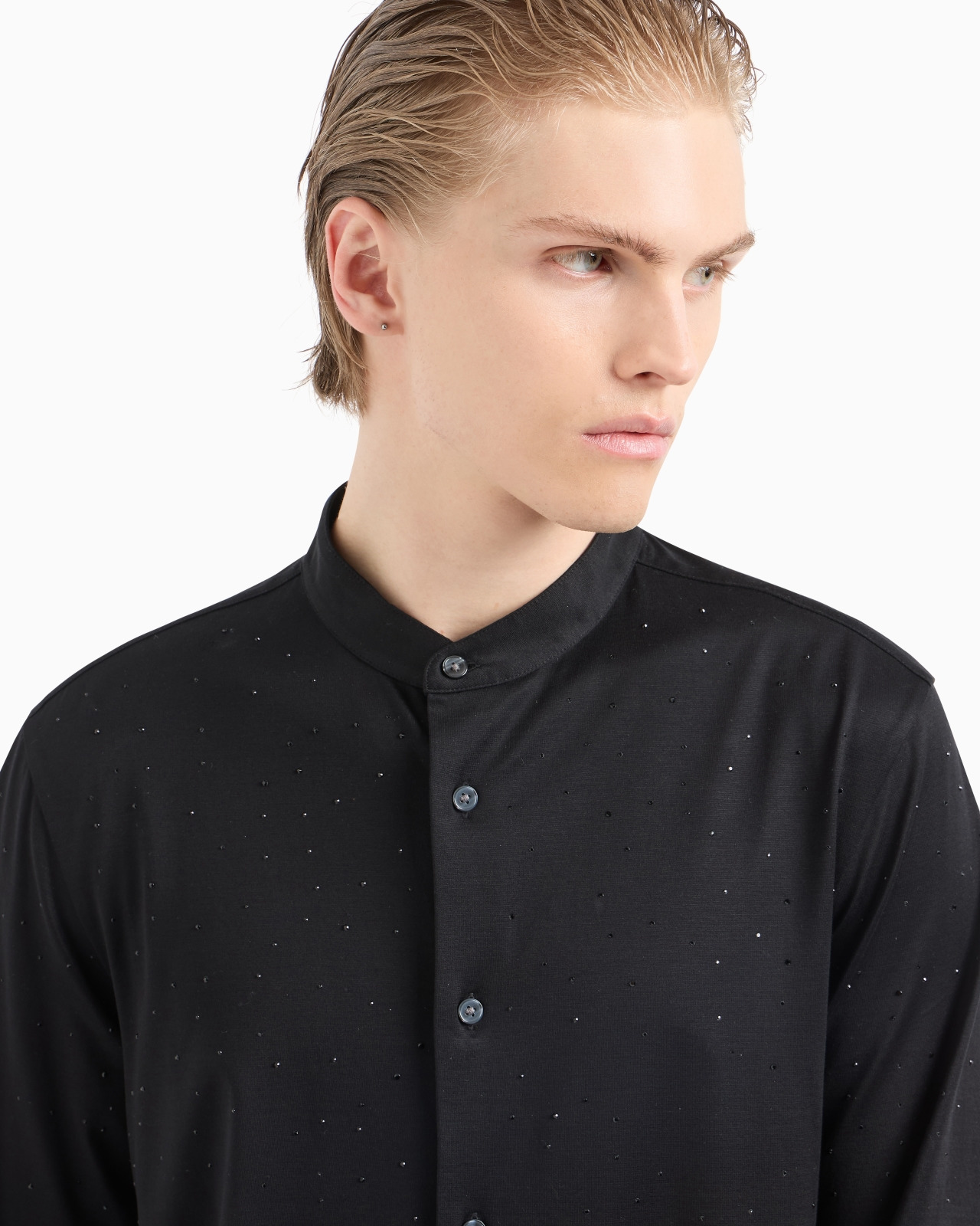 ASV CLUBWEAR GURU-COLLAR SHIRT IN A LYOCELL BLEND JERSEY WITH ALL-OVER RHINESTONES - 5