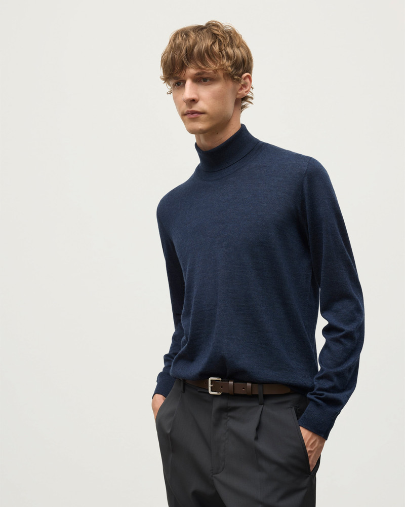 Johnstons of Elgin Fin Navy Cashmere Roll Neck Jumper outlook