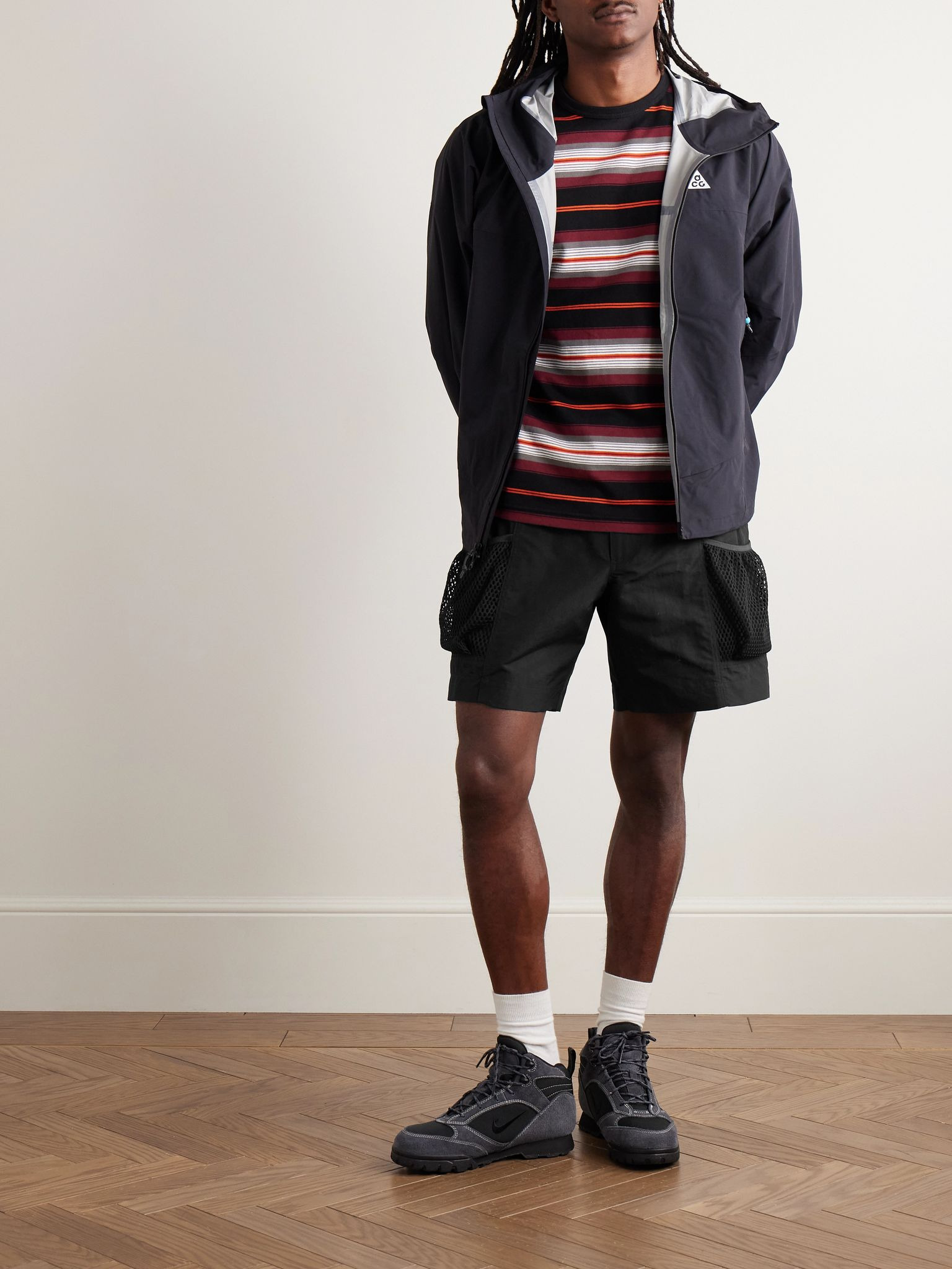 ACG Snowgrass Straight-Leg Mesh-Trimmed Belted Nylon Shorts Black - 2