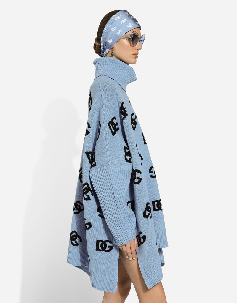 Wool turtle-neck poncho with DG logo inlay 4