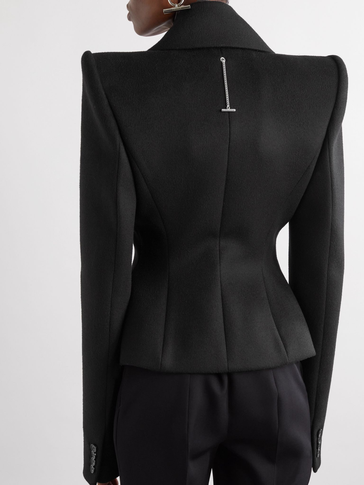 Double-breasted wool and cashmere-blend blazer Black - 3