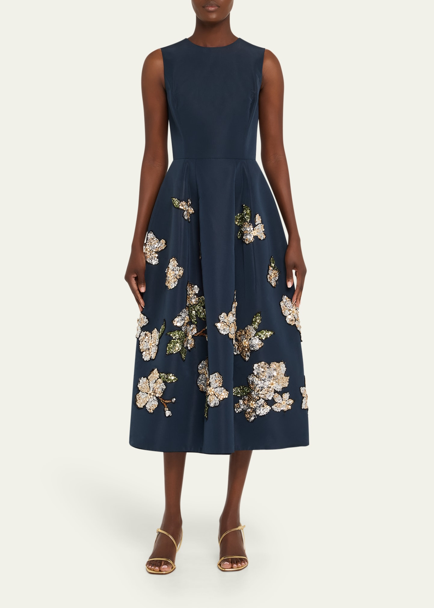 Floral Embroidered Sleeveless Midi Cocktail Dress - 2