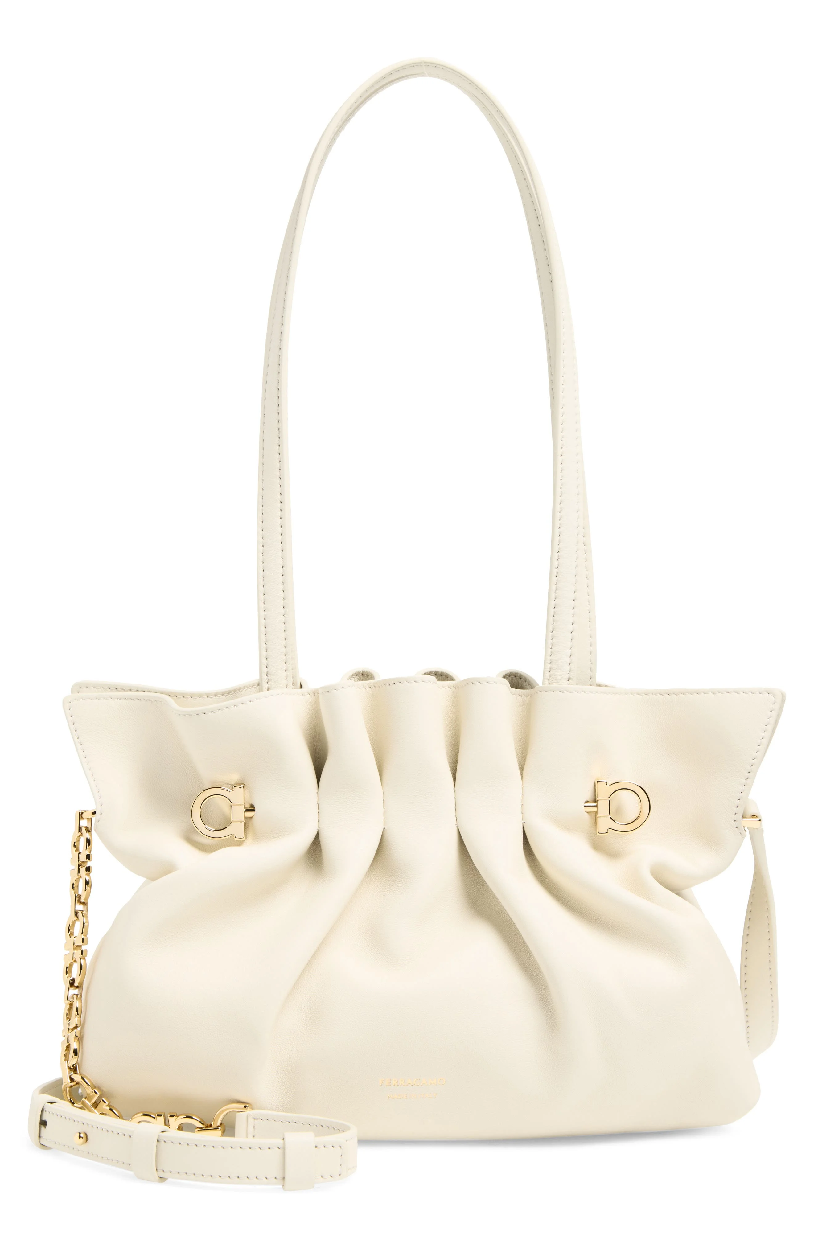 FERRAGAMO Small Gancio Piercing Soft Leather Shoulder Bag in Mascarpone at Nordstrom - 1