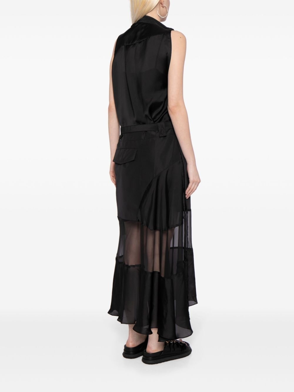 sheer-panelled belted dress - 4