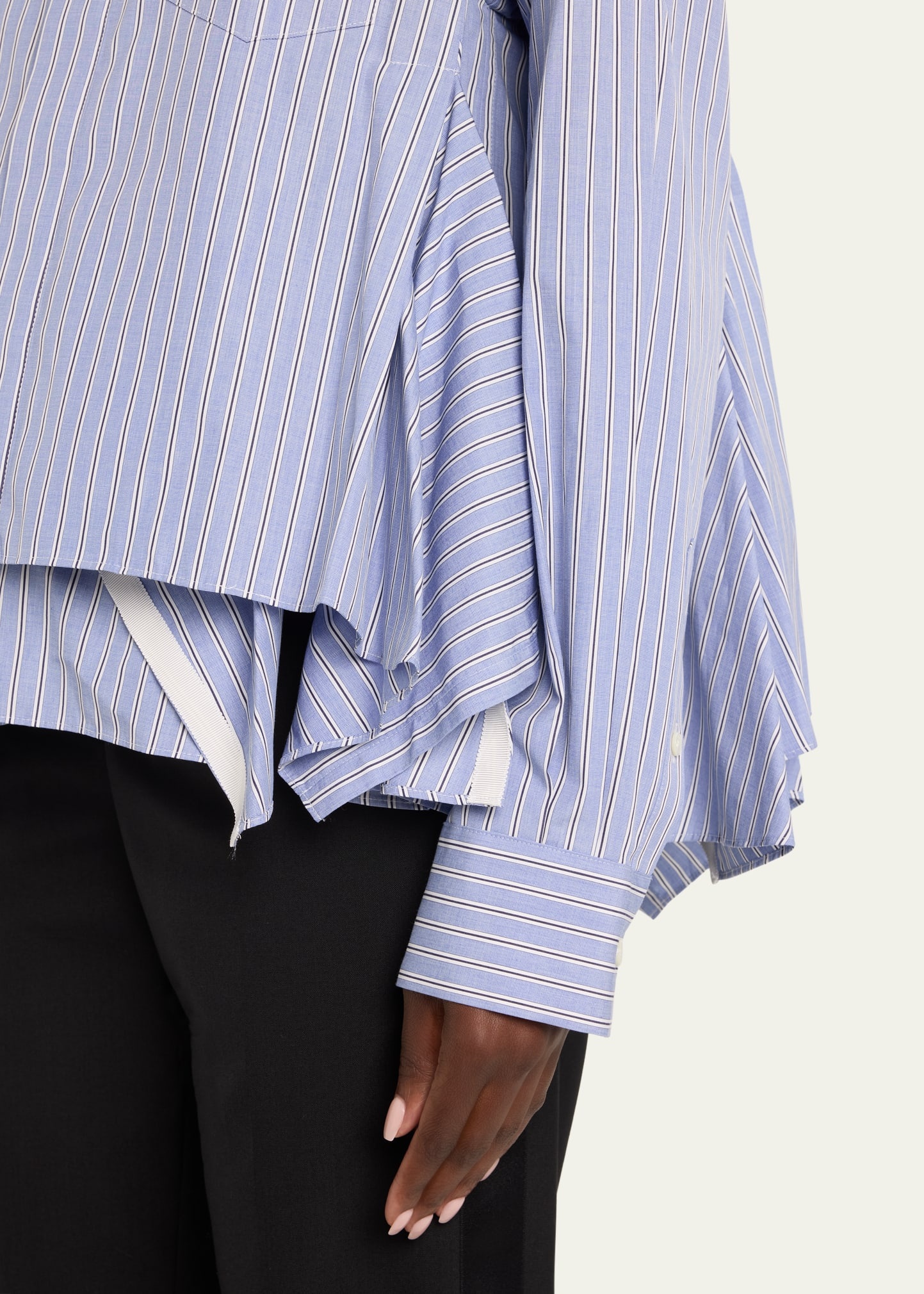 Layered Stripe Button Down Asymmetric Blouse - 5