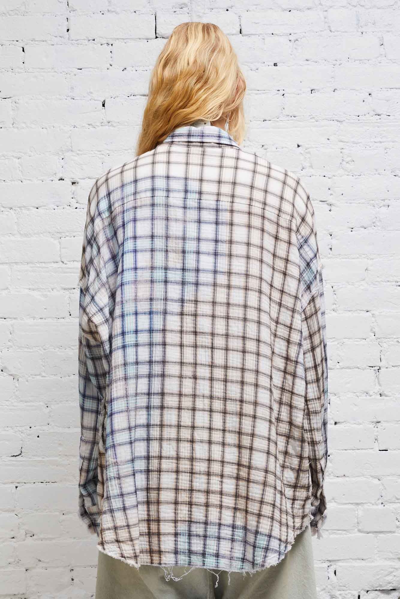 SHREDDED SEAM DROP NECK SHIRT - BLEACHED PLAID - 5
