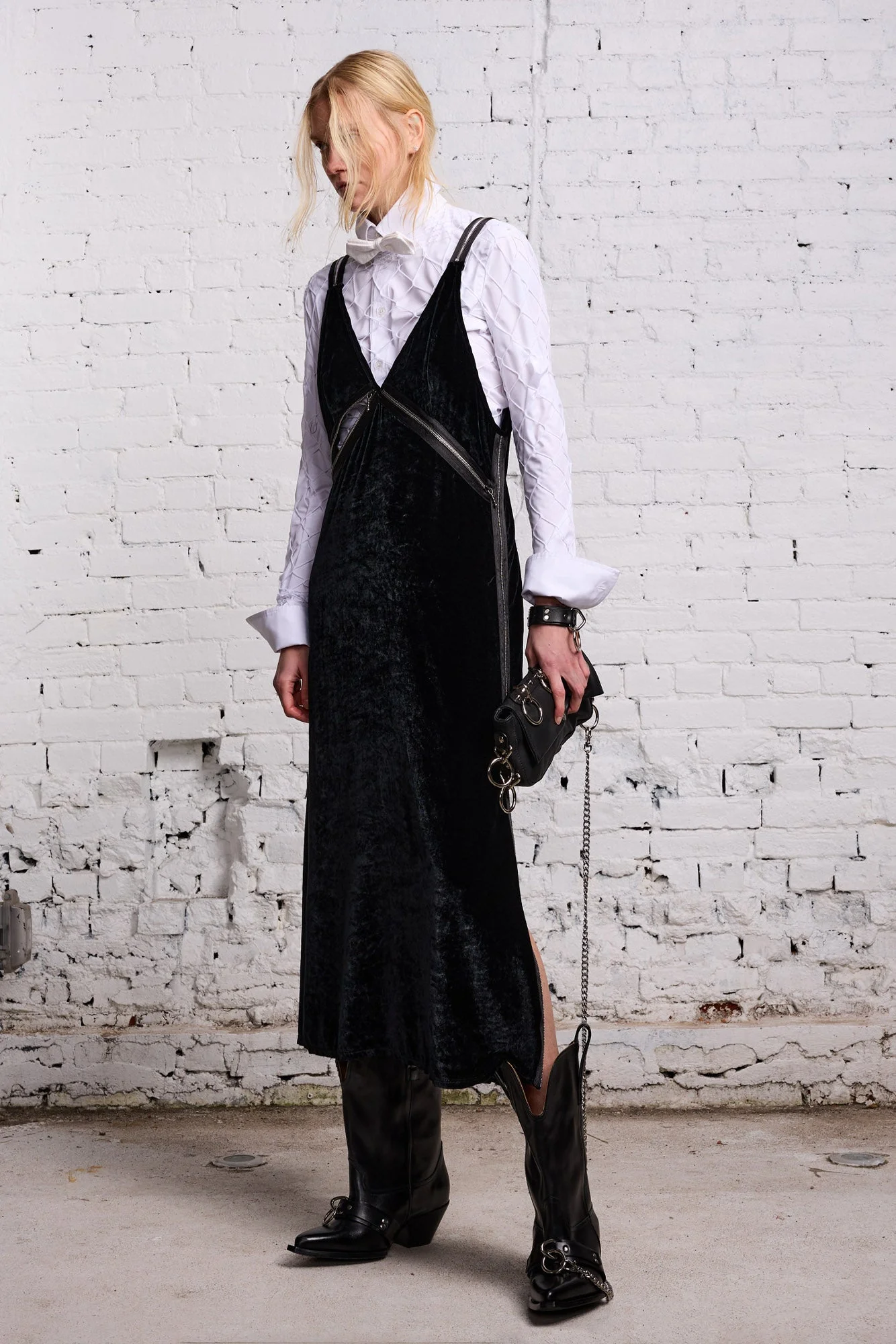 ZIPPER GRUNGE SLIP - BLACK VELVET - 1