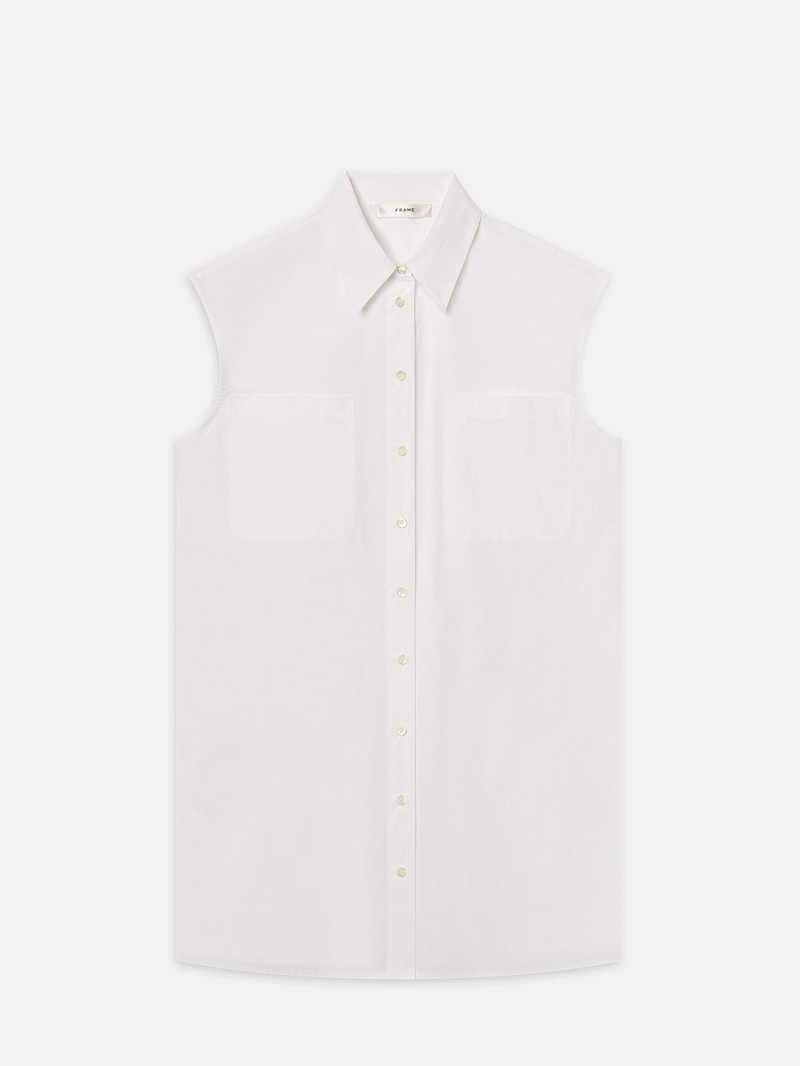 The Sleeveless Shirt Dress in White 1