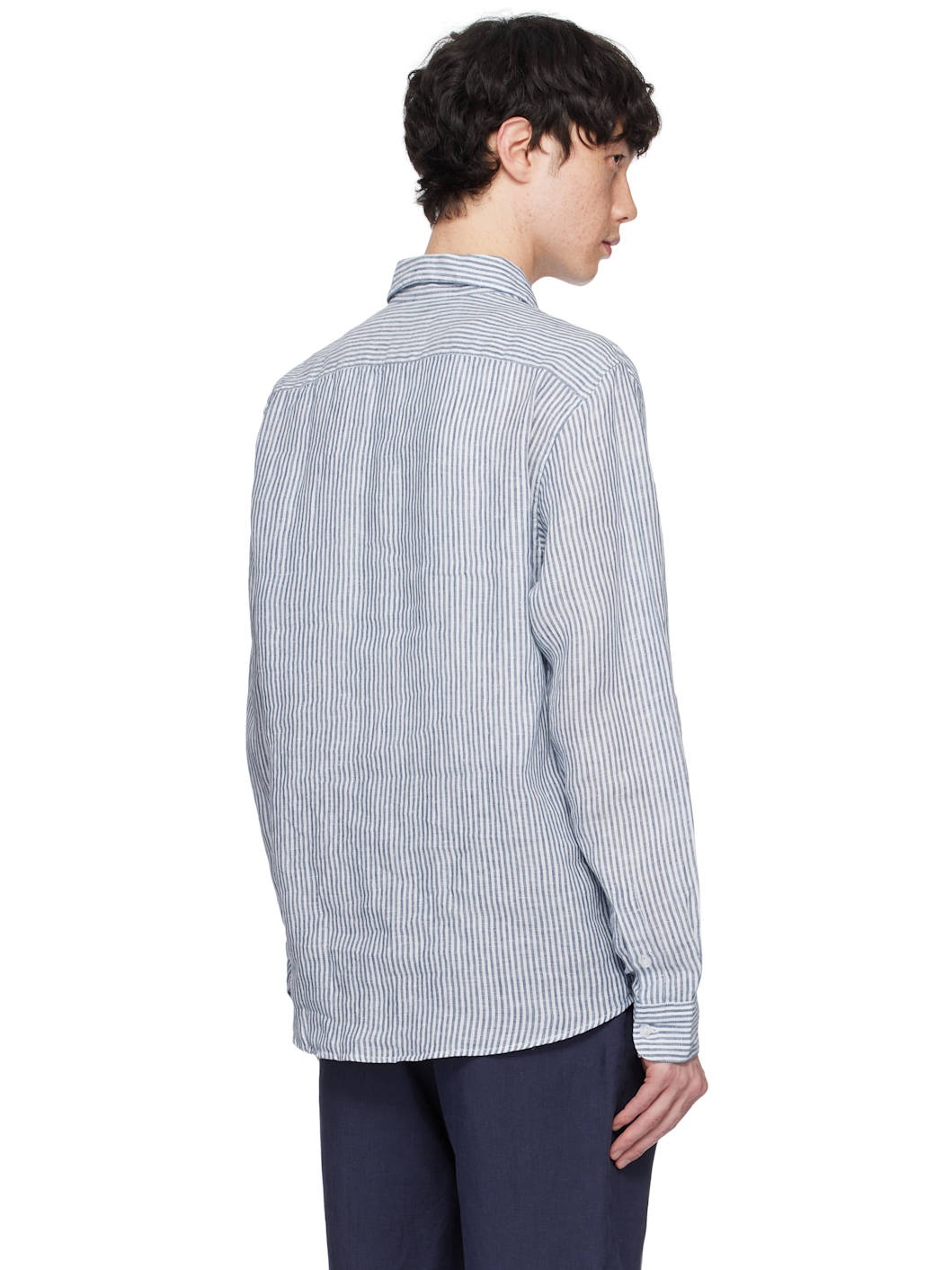 White & Navy Linen Shirt - 3