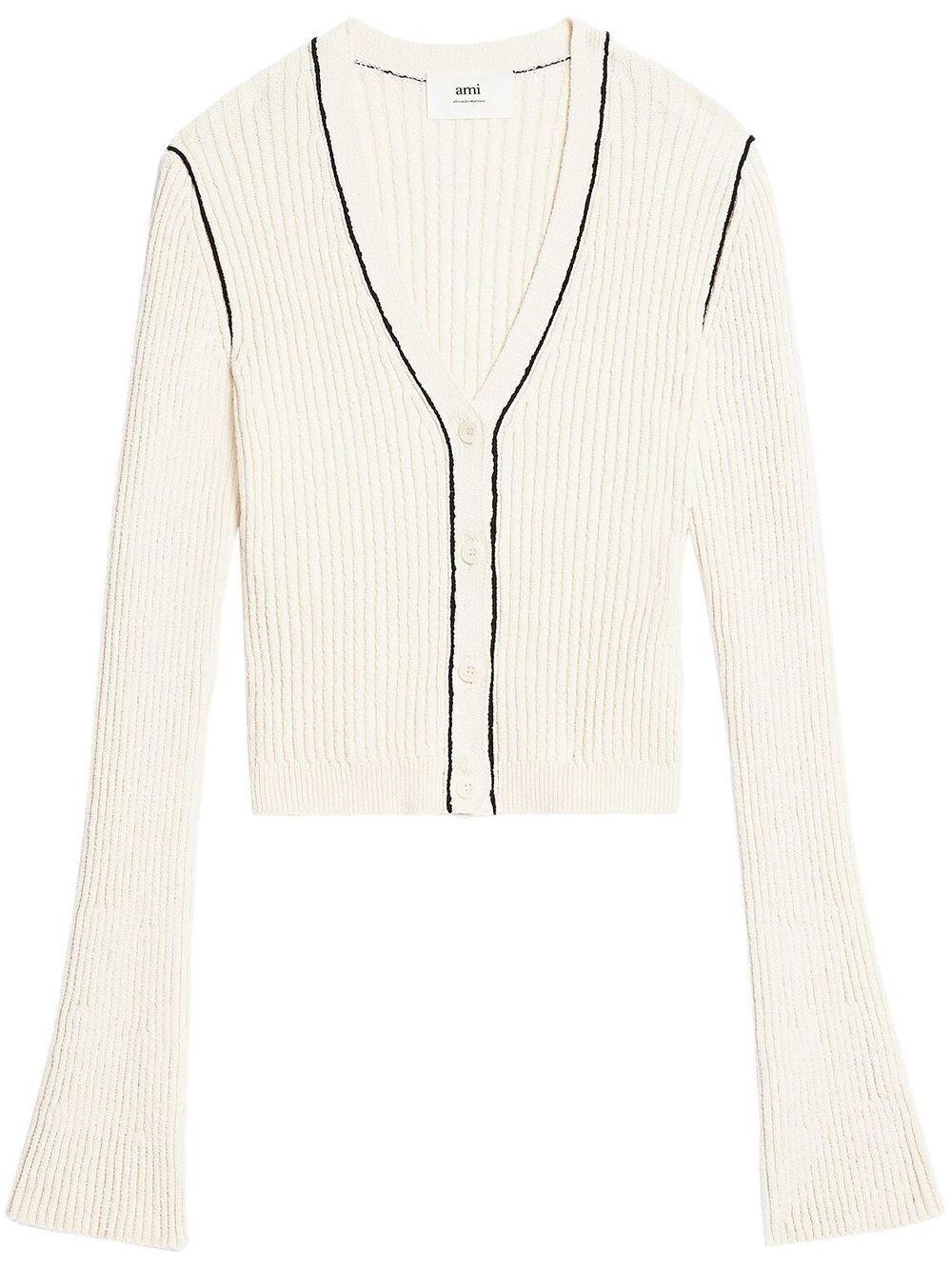 ribbed knit V-neck cardigan - 1