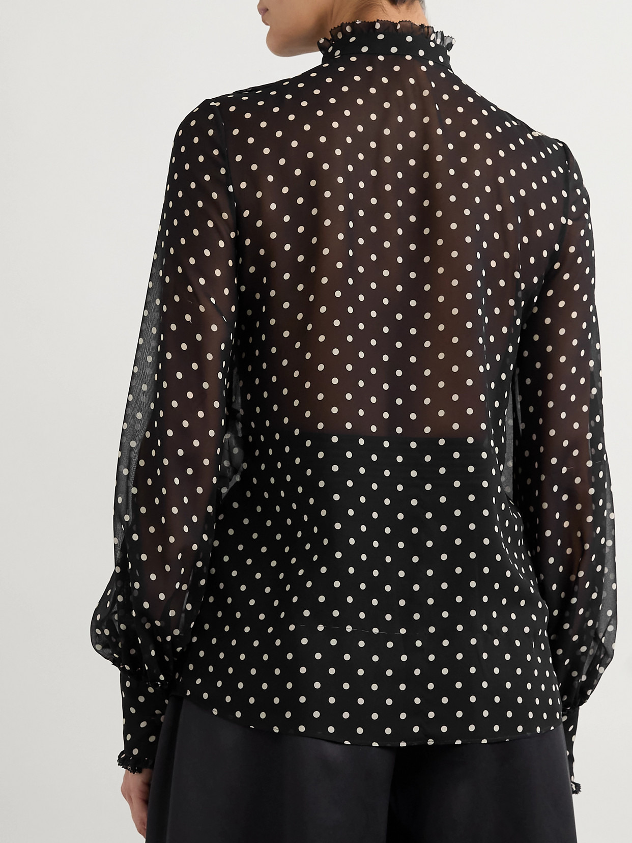 Ruffled Lace-trimmed Polka-dot Silk-chiffon Shirt - 3