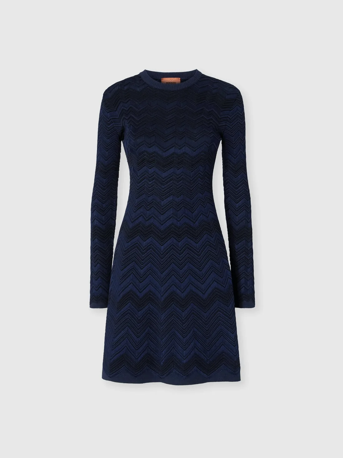 Zig zag viscose and wool crewneck dress - 1