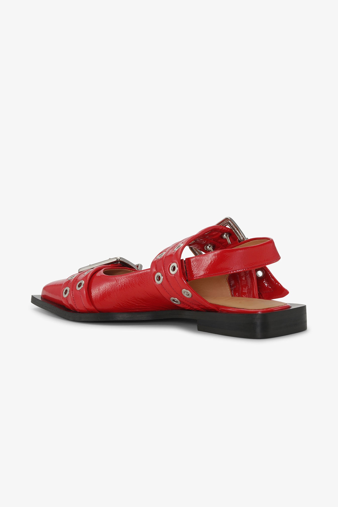 RED WIDE WELT BUCKLE BALLERINAS - 2