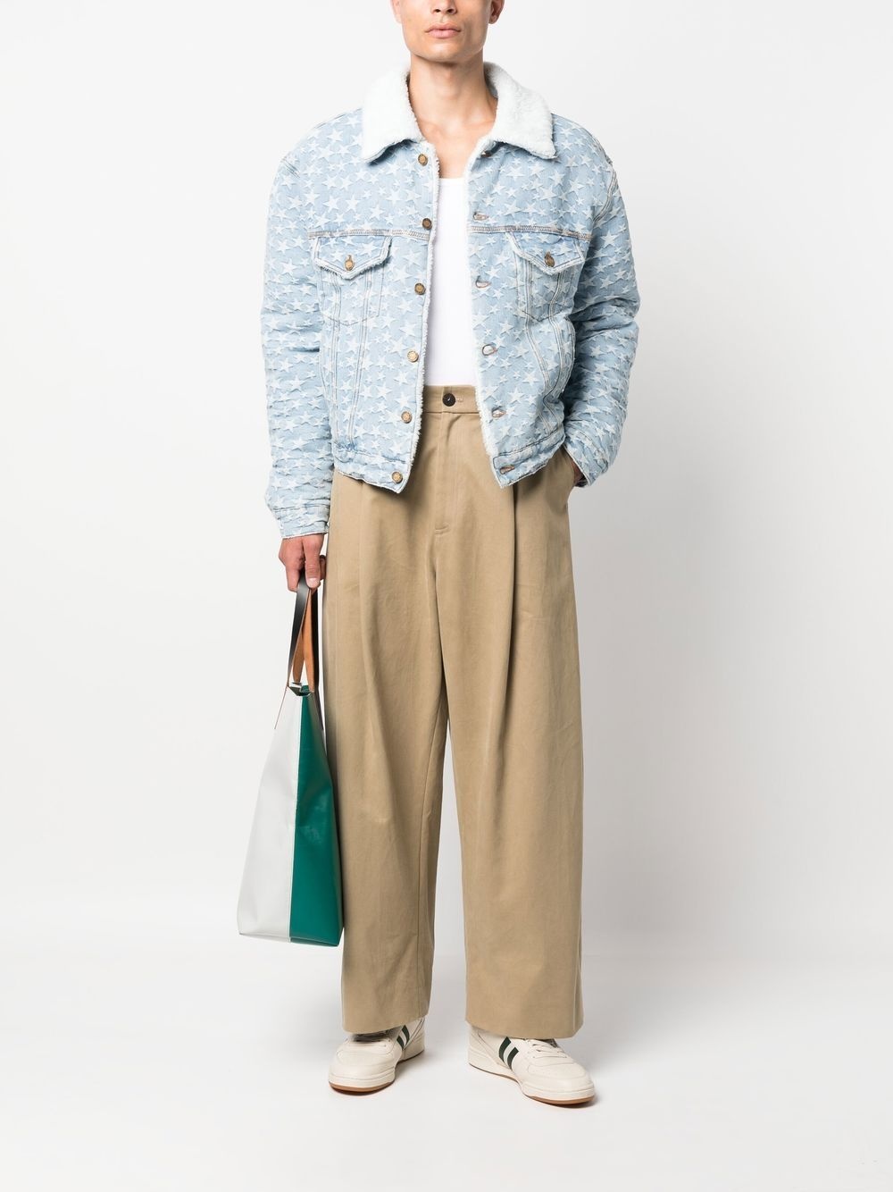 star-jacquard denim jacket - 3