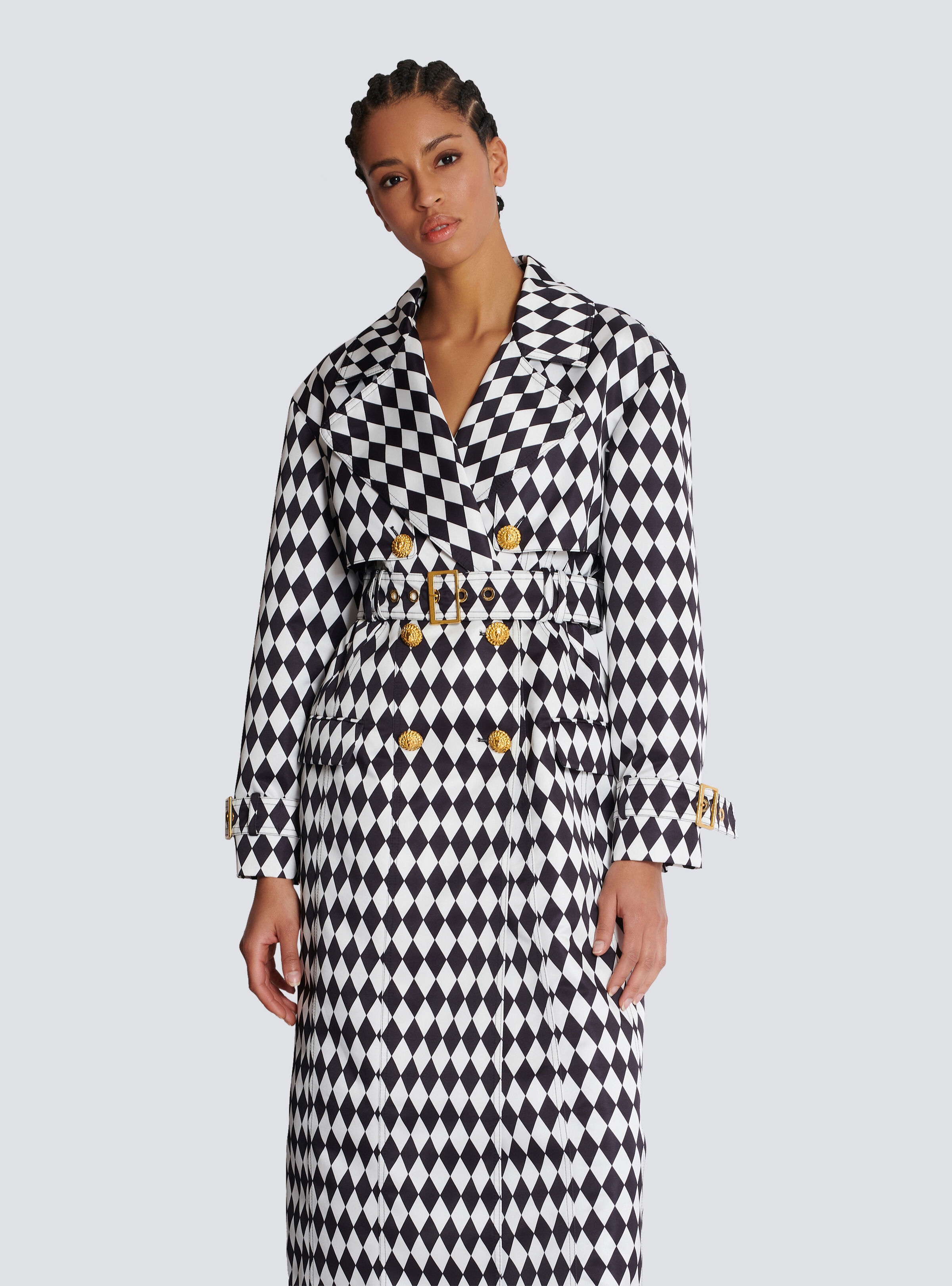 Diamond print belted trench coat - 6