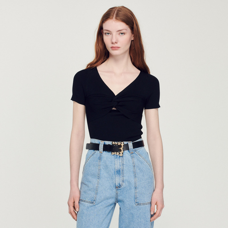 Sandro Wide leather belt with a square buckle outlook