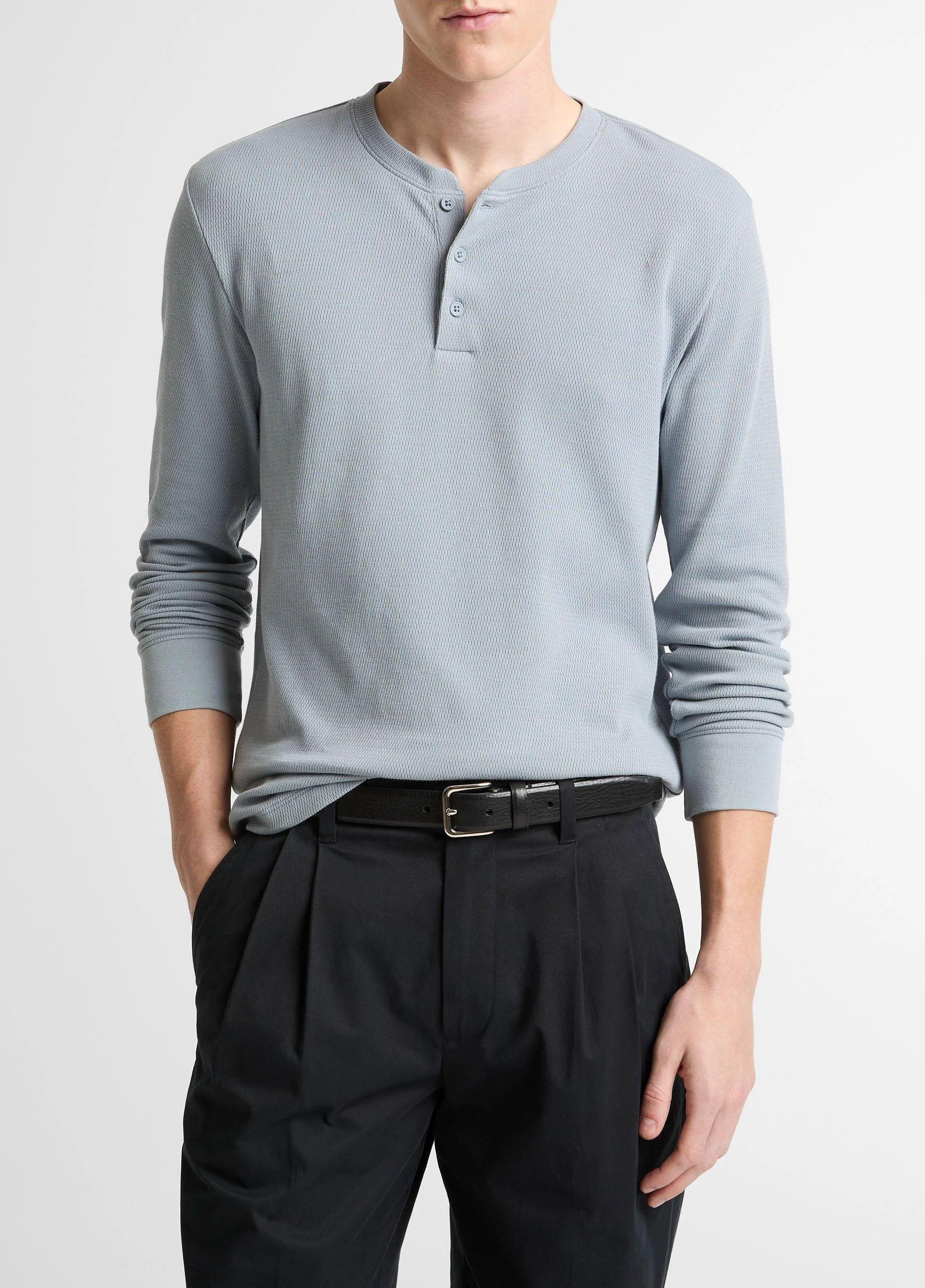 Jacquard-Rib Cotton Henley - 1