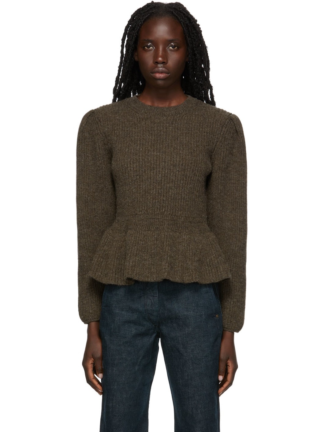 Brown Wool Peplum Sweater - 1