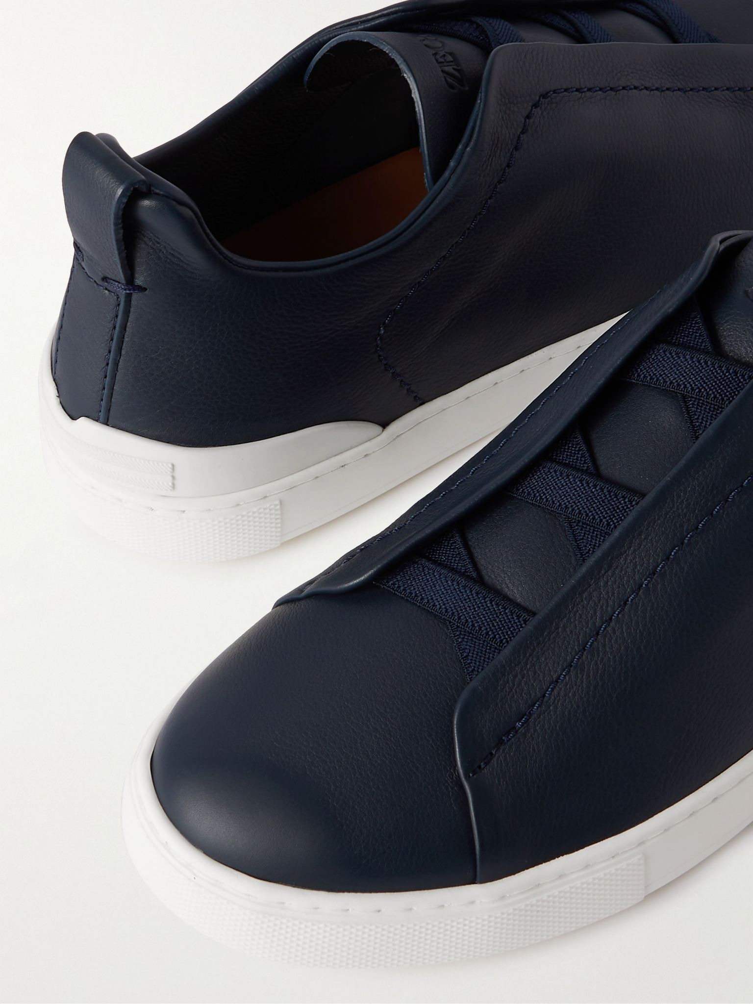 Triple Stitch™ SECONDSKIN Full-Grain Leather Sneakers Navy - 6