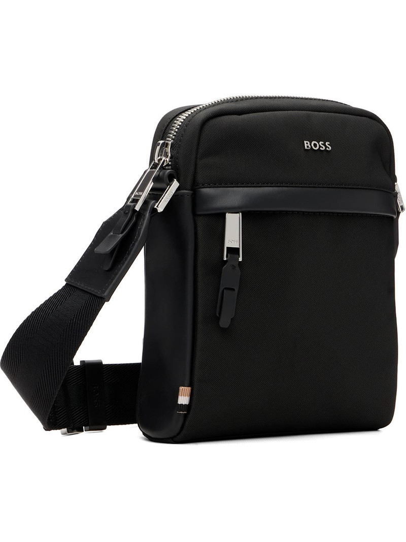 BOSS Black Leather-Trimmed Reporter Bag outlook