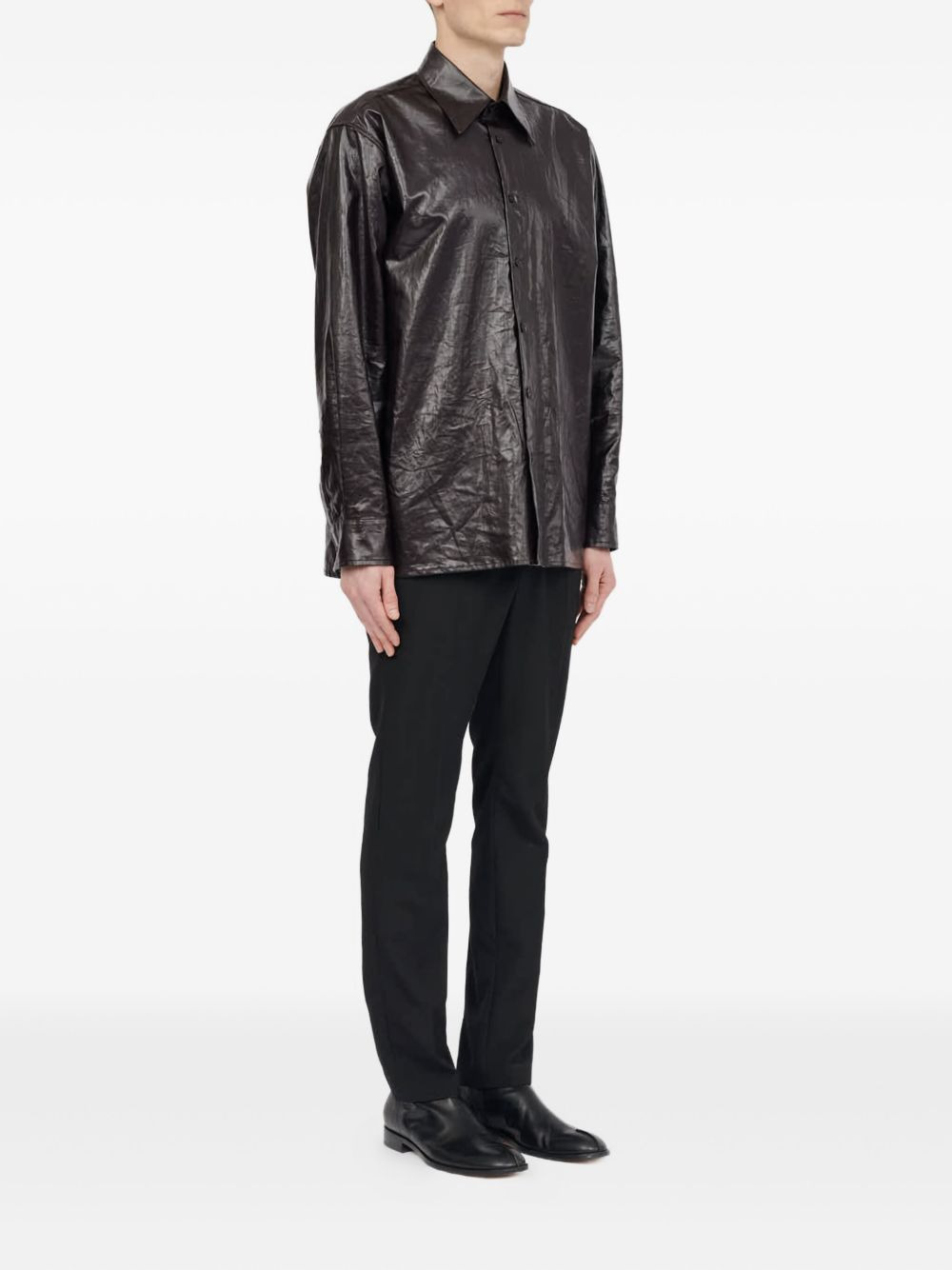 crinkled-finish button-up shirt - 3
