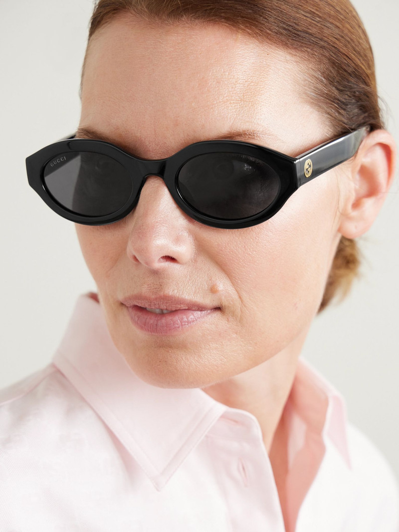 GUCCI Oval-frame acetate sunglasses Black outlook