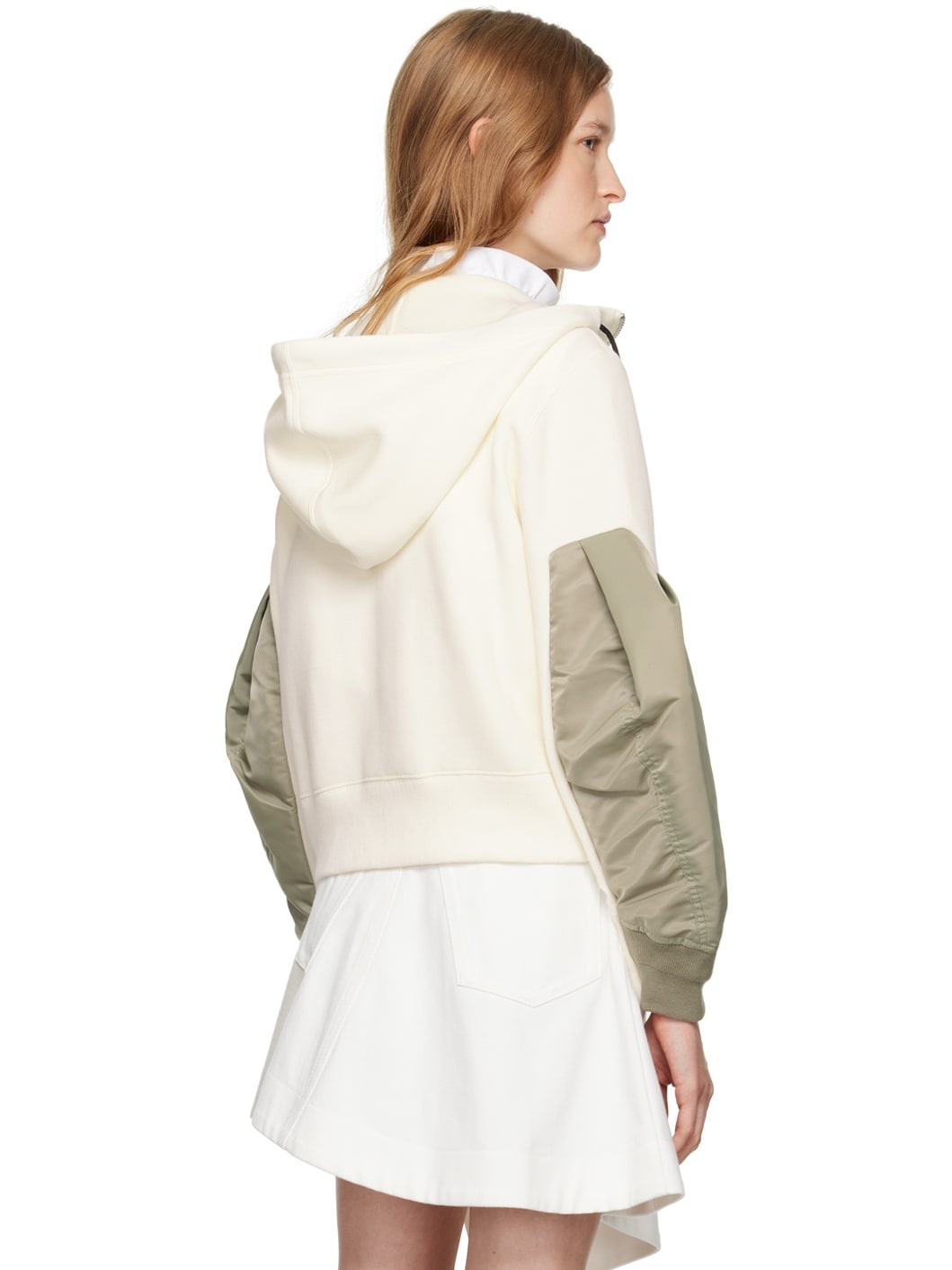 Off-White & Green Paneled Hoodie - 3