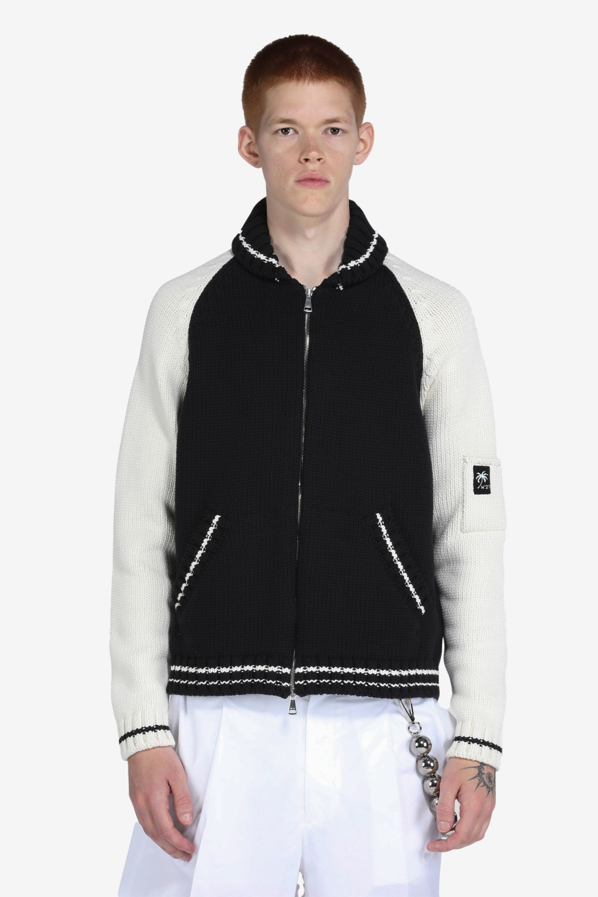LOGO-INTARSIA CARDIGAN - 1