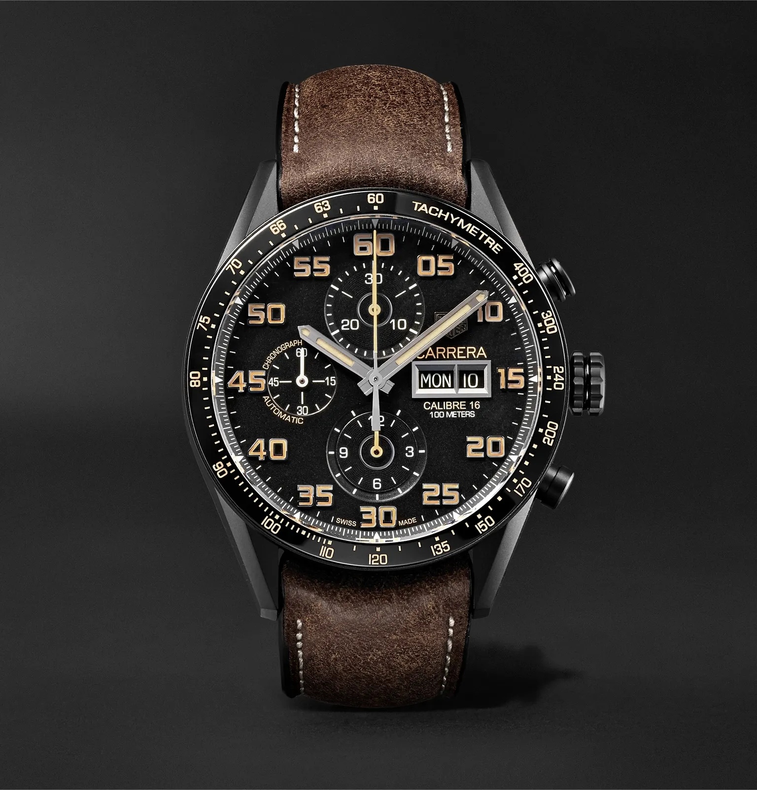 Carrera Automatic Chronograph 45mm Titanium and Leather Watch, Ref. No. CV2A84.FC6394 - 1