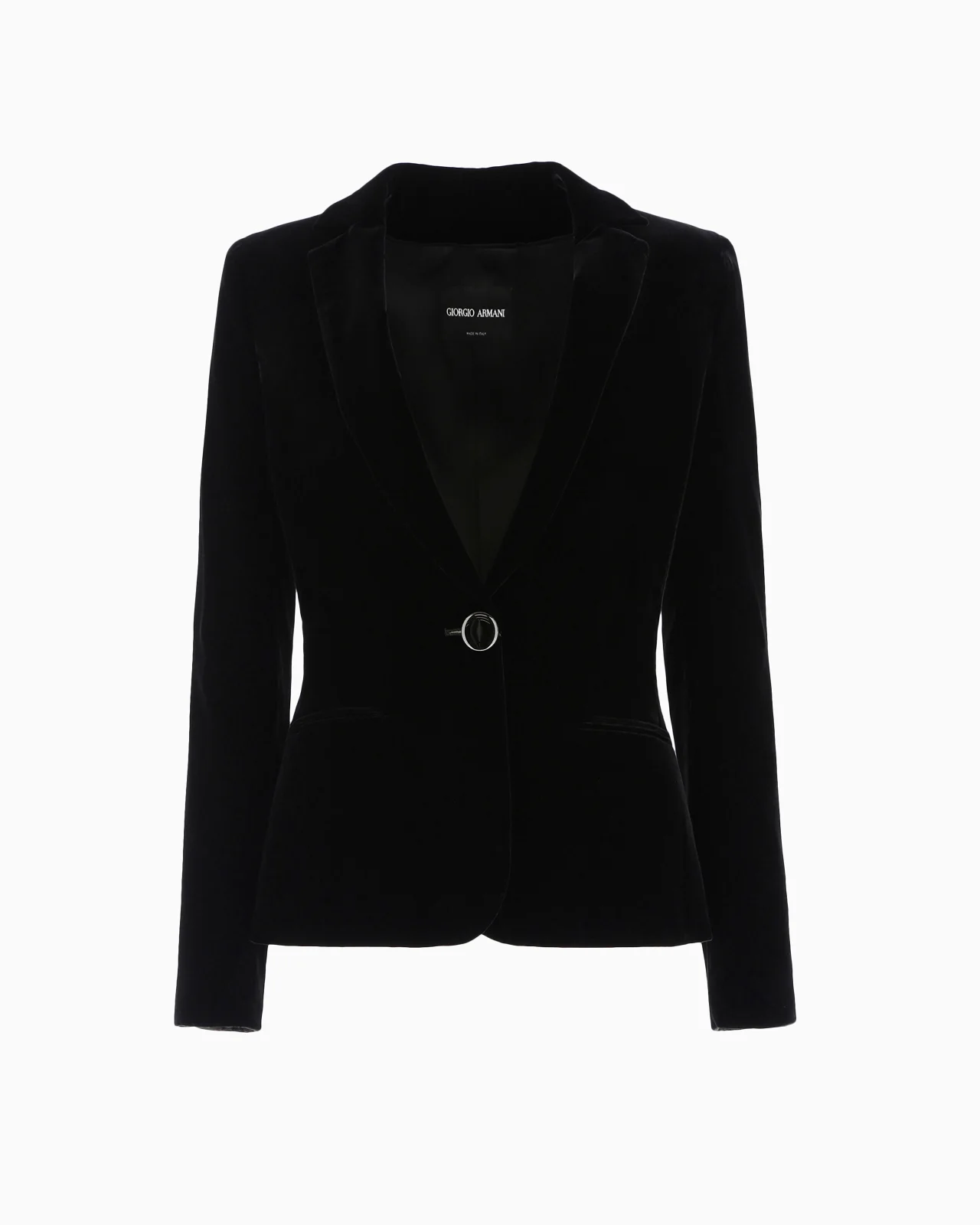 Single-breasted velvet jacket with jewel button detail - 1